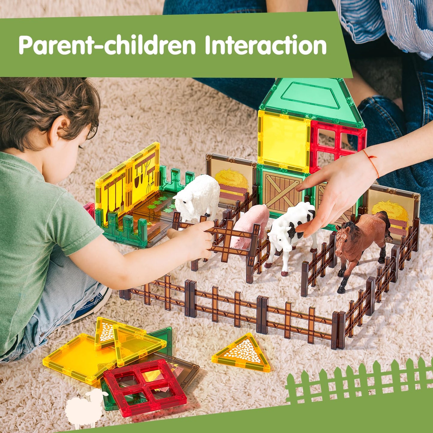 COCO&Friends 41-Piece Magnetic Farm Tiles – Montessori-Style Playset for Toddlers 3-8
