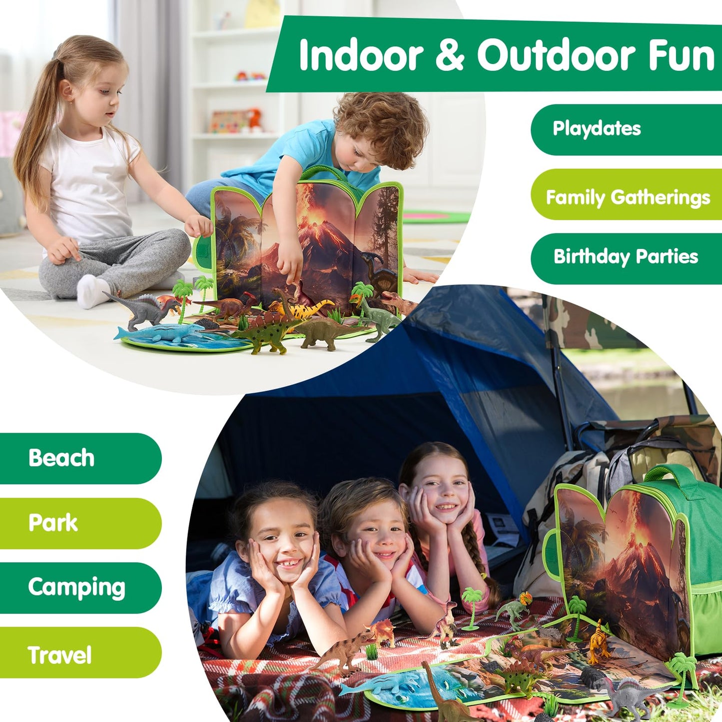 COCO&Friends Dinosaur Backpack Play Set – Portable Foldable 3D Mat for Kids Ages 3-8