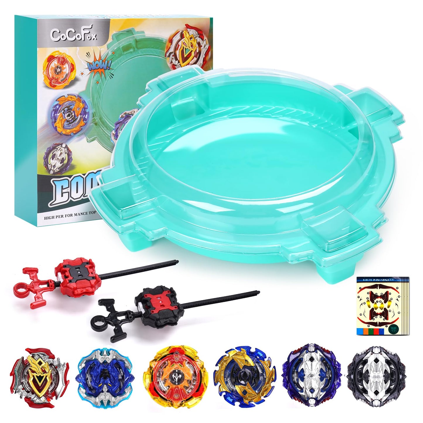 COCOFOX Battling Top Burst Toy Set – Complete Stadium, 6 Tops & 2 Launchers (Amazon Exclusive)