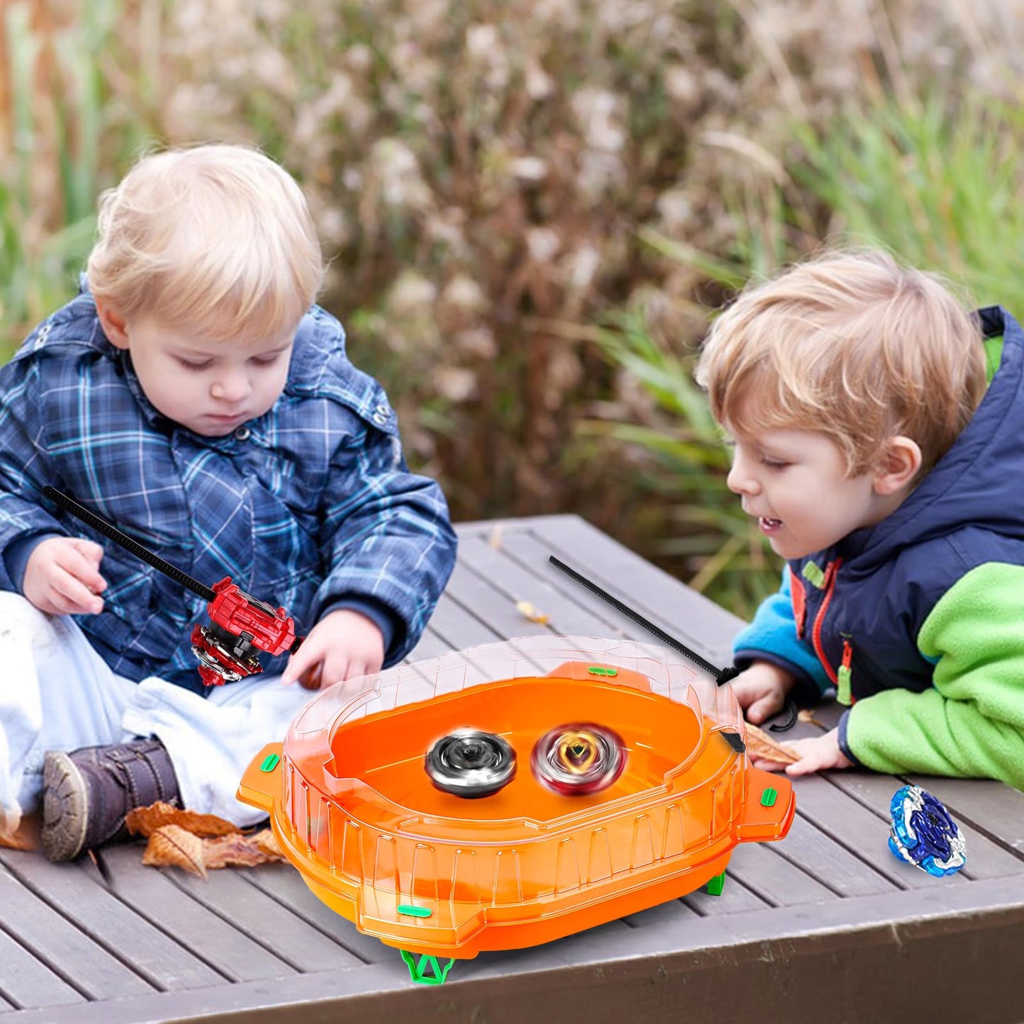 COCOFOX Battling Top Burst Toy Set – 6 Tops, 2 Launchers, 1 Stadium (Orange)