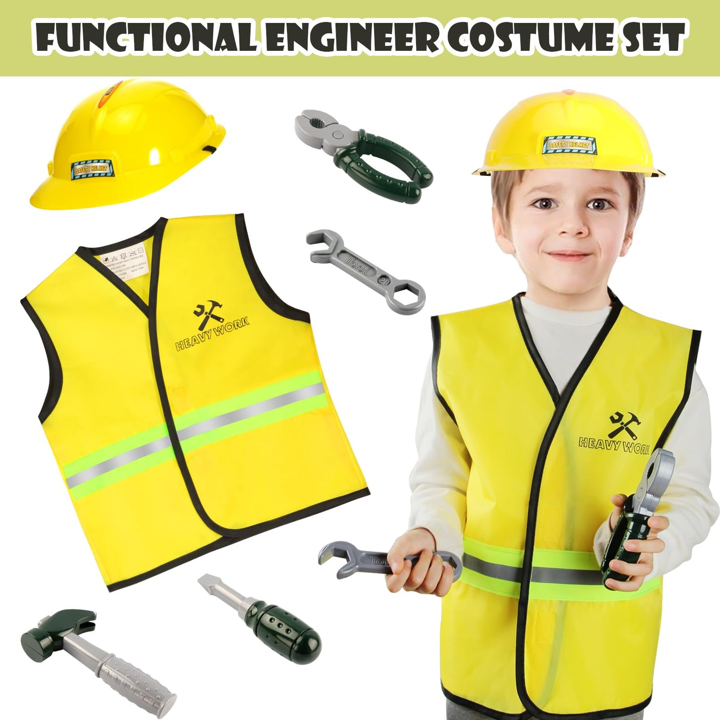 Cocojeci 15-Piece Boys Dress Up Trunk – Firefighter, Police & Engineer Costumes for Ages 3–7