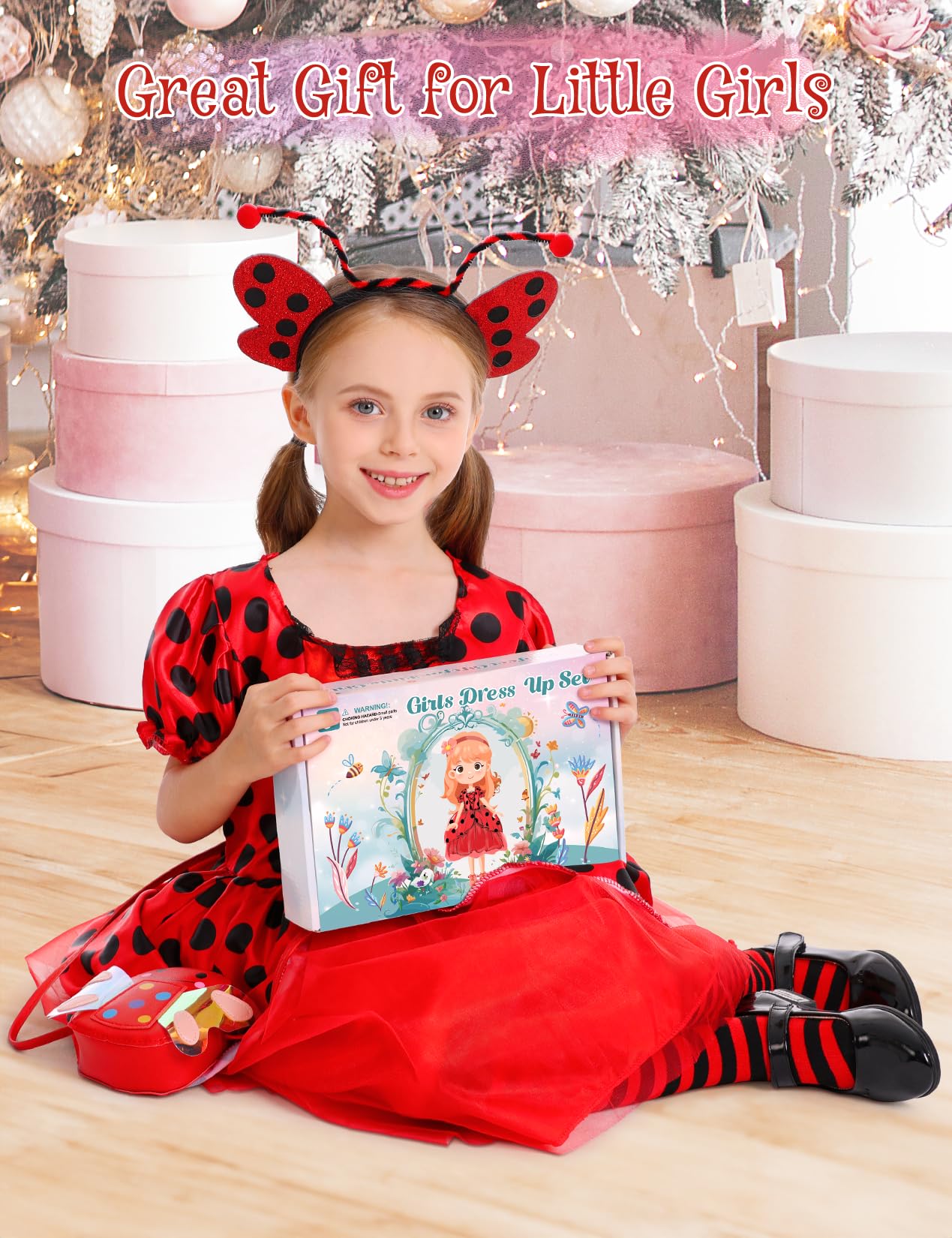 Cocojeci Ladybug Costume Dress Set for Girls – 7-Piece Dress-Up Accessories