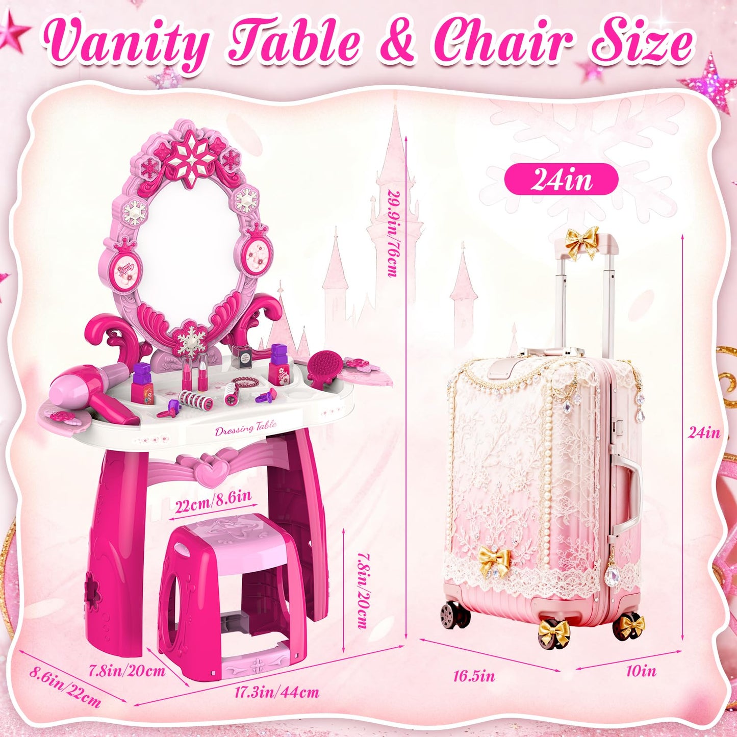 Cocojeci Toddler Vanity Table & Chair Set – Lighted Mirror & Music