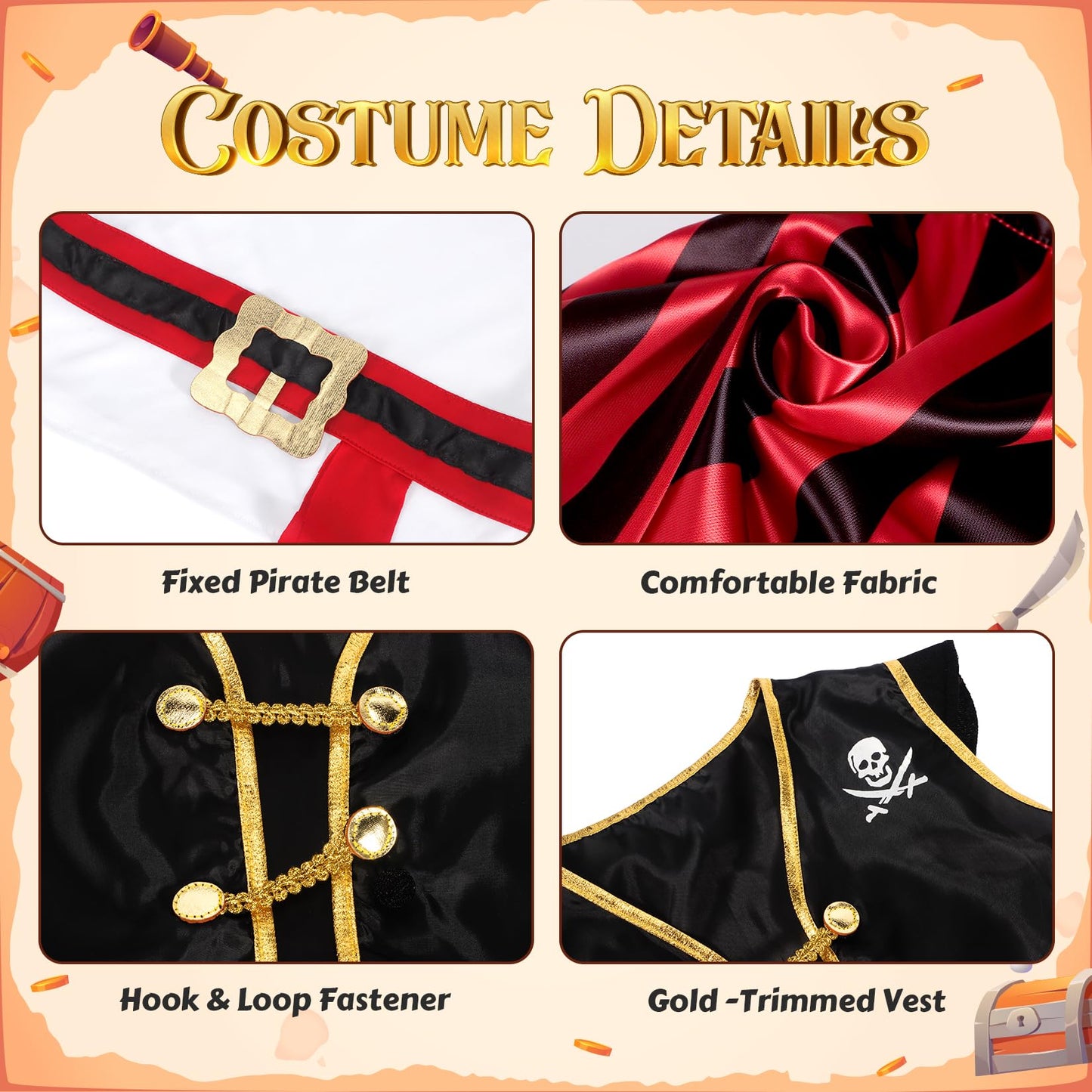 Cocojeci Pirate Costume for Kids – Complete 8-Piece Dress-Up Set for Boys (Halloween)