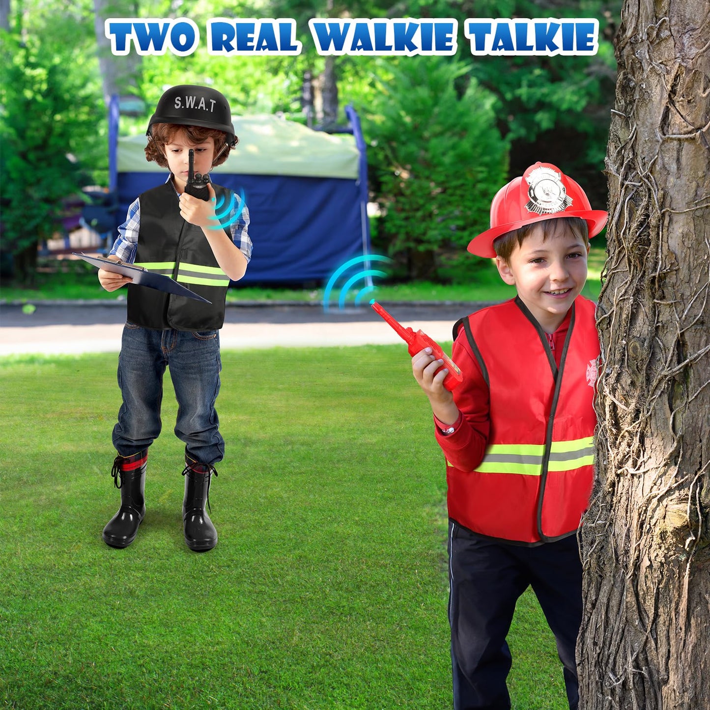 Cocojeci 15-Piece Boys Dress Up Trunk – Firefighter, Police & Engineer Costumes for Ages 3–7