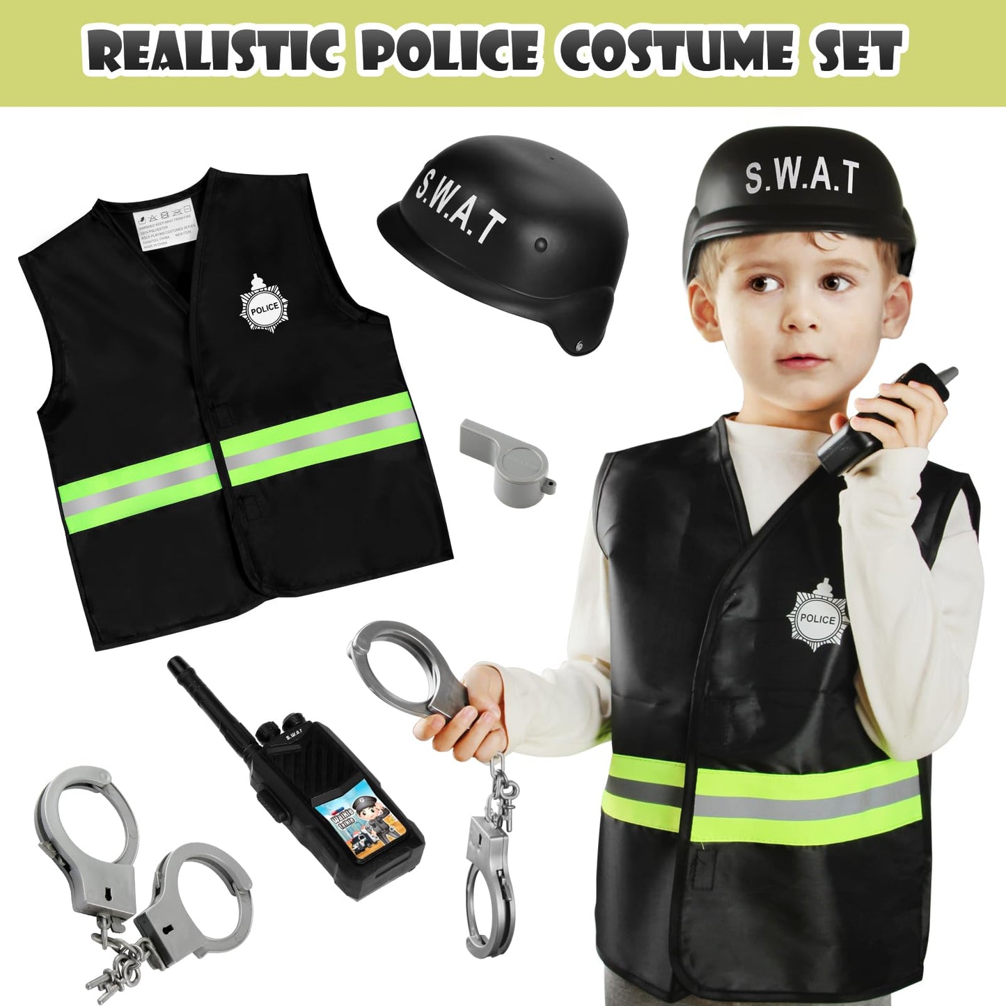 Cocojeci 15-Piece Boys Dress Up Trunk – Firefighter, Police & Engineer Costumes for Ages 3–7