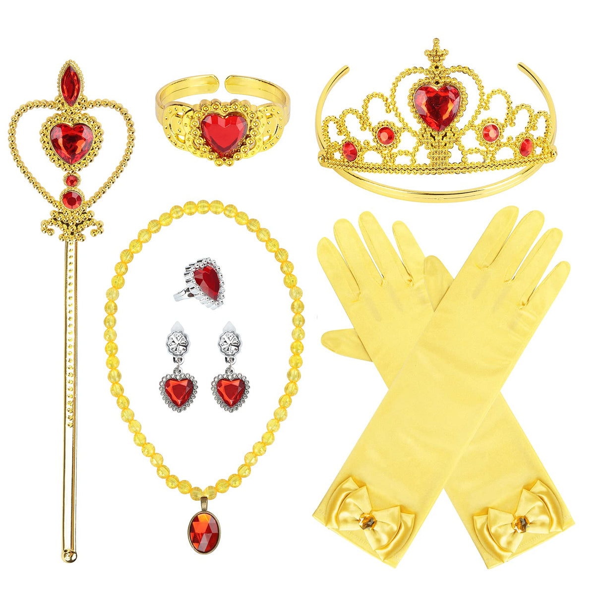 Cocojeci Princess Dress Up 9-Piece Gift Set | Gloves, Tiara, Wand & Jewelry for Kids