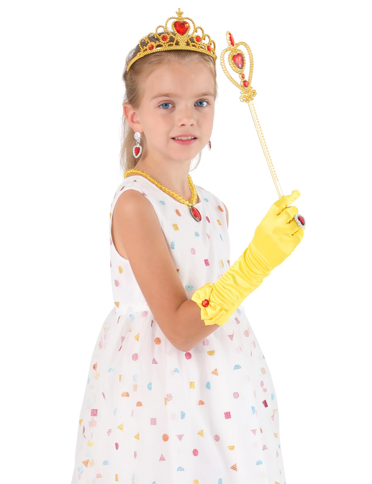 Cocojeci Princess Dress Up 9-Piece Gift Set | Gloves, Tiara, Wand & Jewelry for Kids