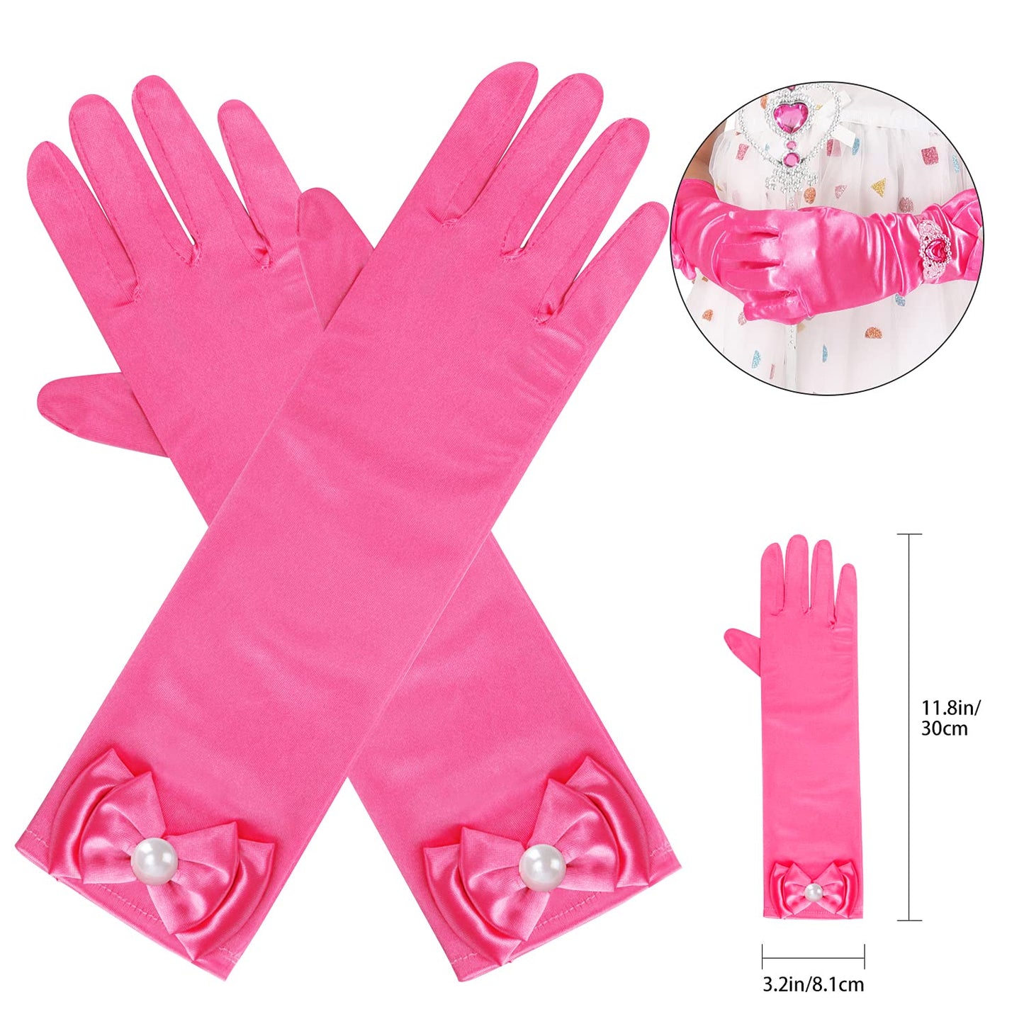 Cocojeci Princess Dress Up 7-Piece Gift Set – Gloves, Tiara, Wand & Jewelry in Rose (Ages 3-8)