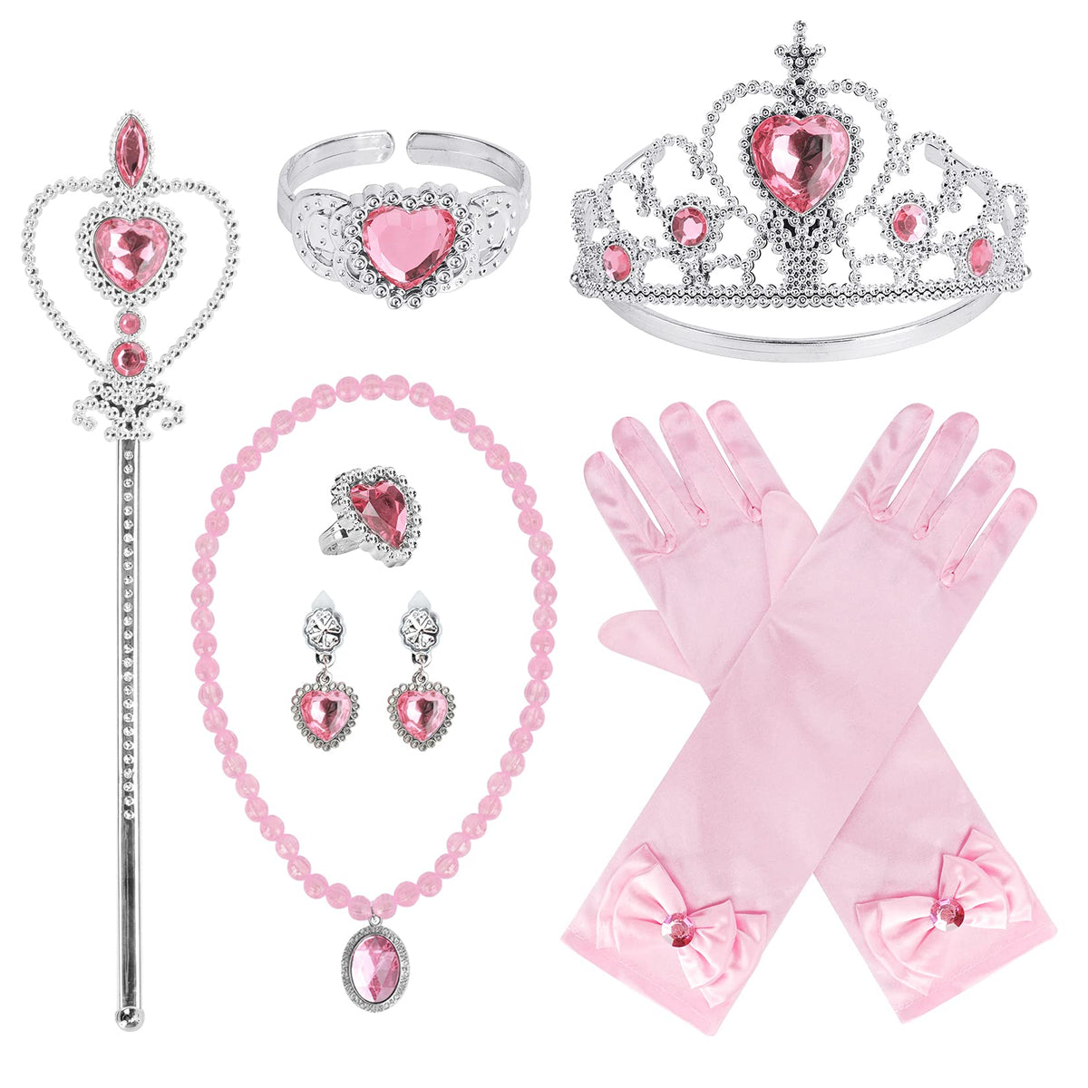Cocojeci Princess Dress Up Accessories – 7-Piece Pink Gift Set for Girls