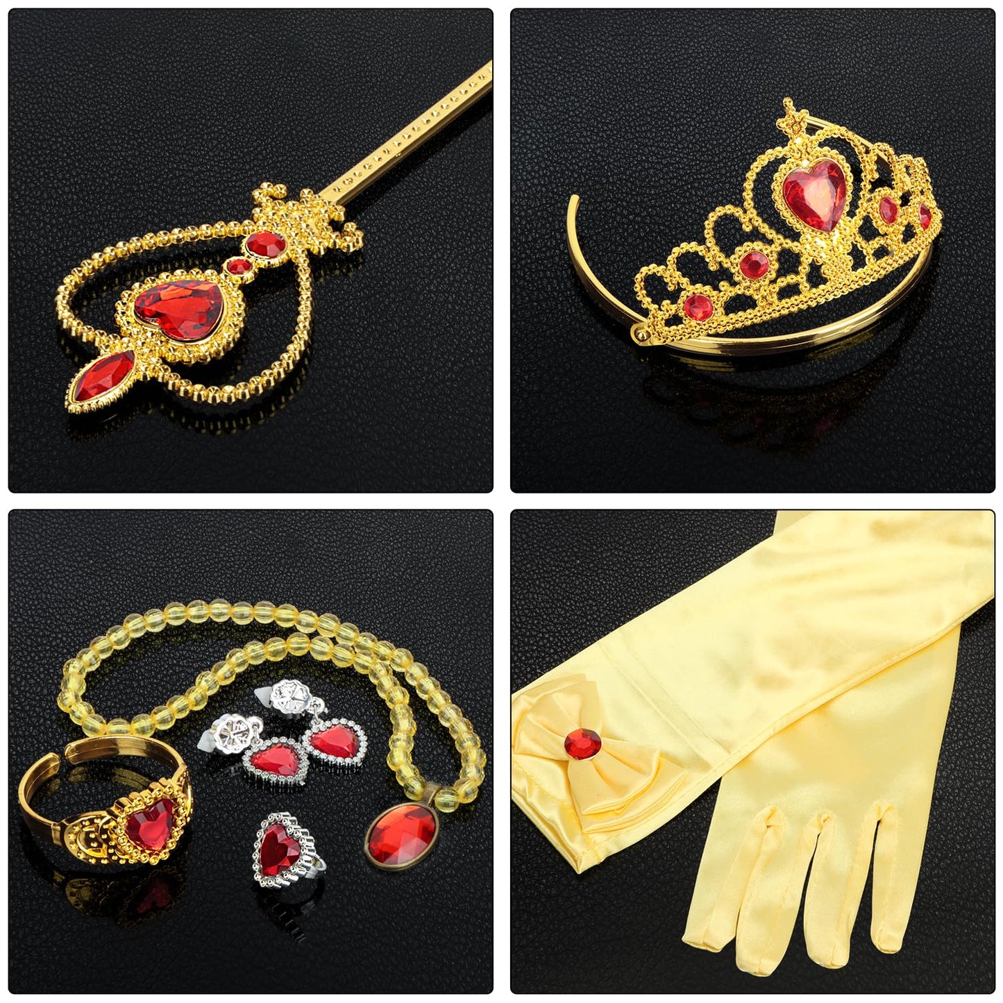 Cocojeci Princess Dress Up 9-Piece Gift Set | Gloves, Tiara, Wand & Jewelry for Kids