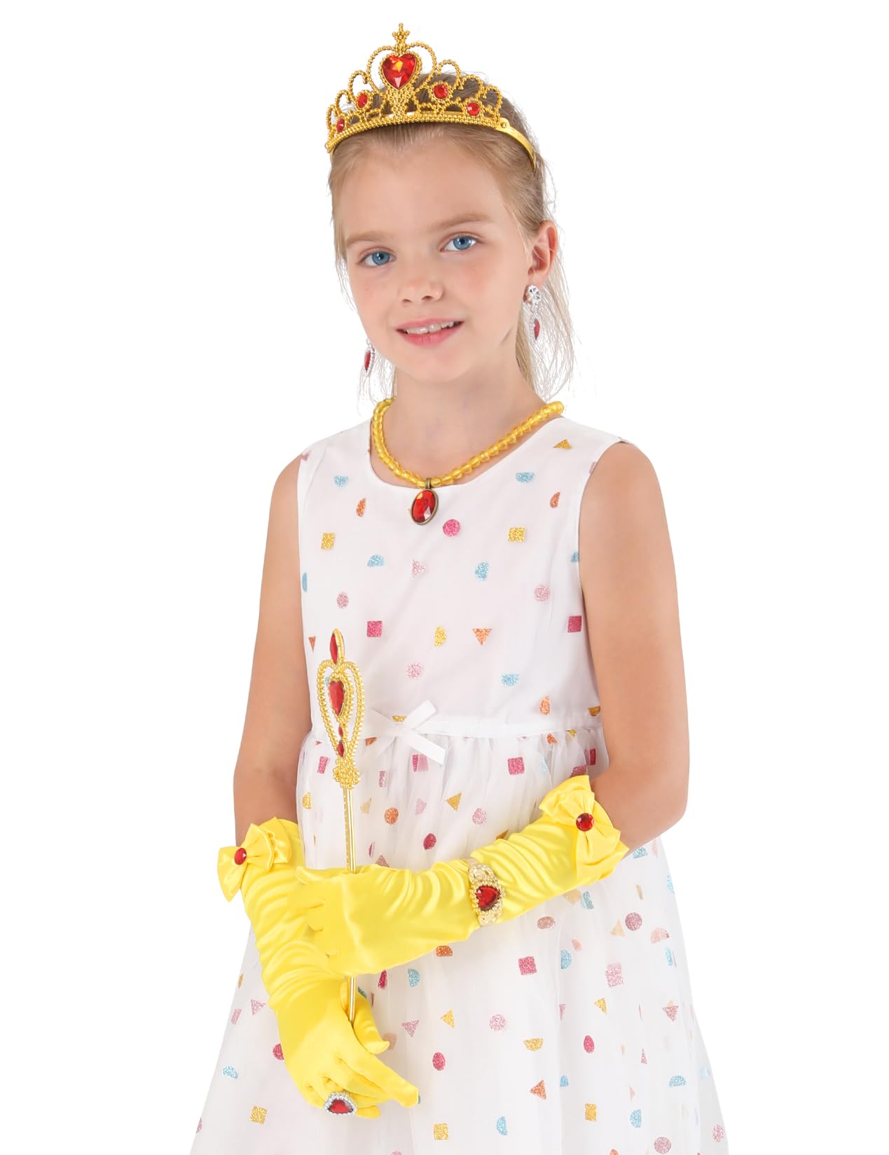Cocojeci Princess Dress Up 9-Piece Gift Set | Gloves, Tiara, Wand & Jewelry for Kids