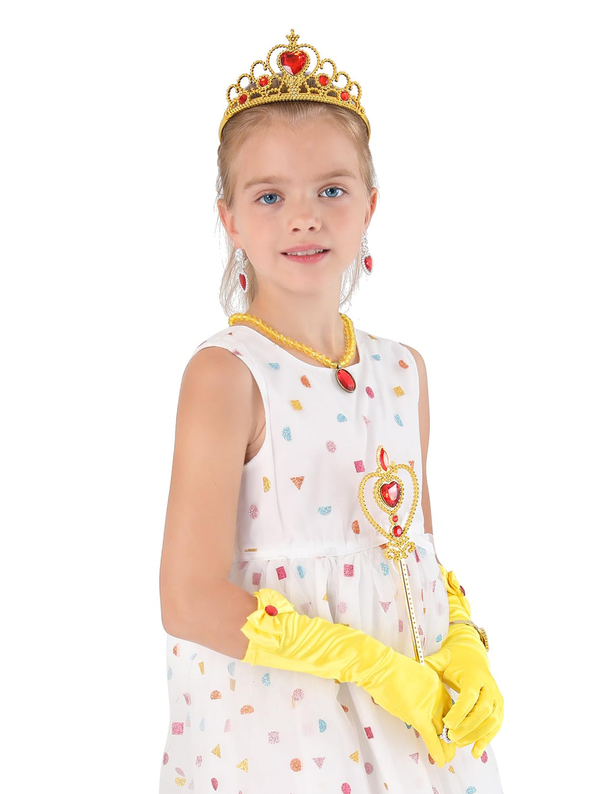 Cocojeci Princess Dress Up 9-Piece Gift Set | Gloves, Tiara, Wand & Jewelry for Kids