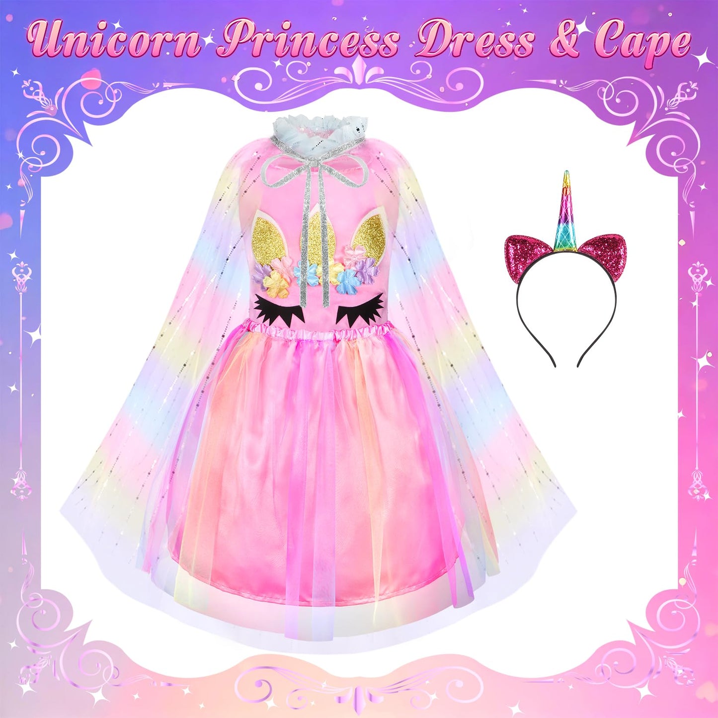 Cocojeci Princess Dress Up Clothes for Girls – 8-Piece Costume Set with Cape & Crown