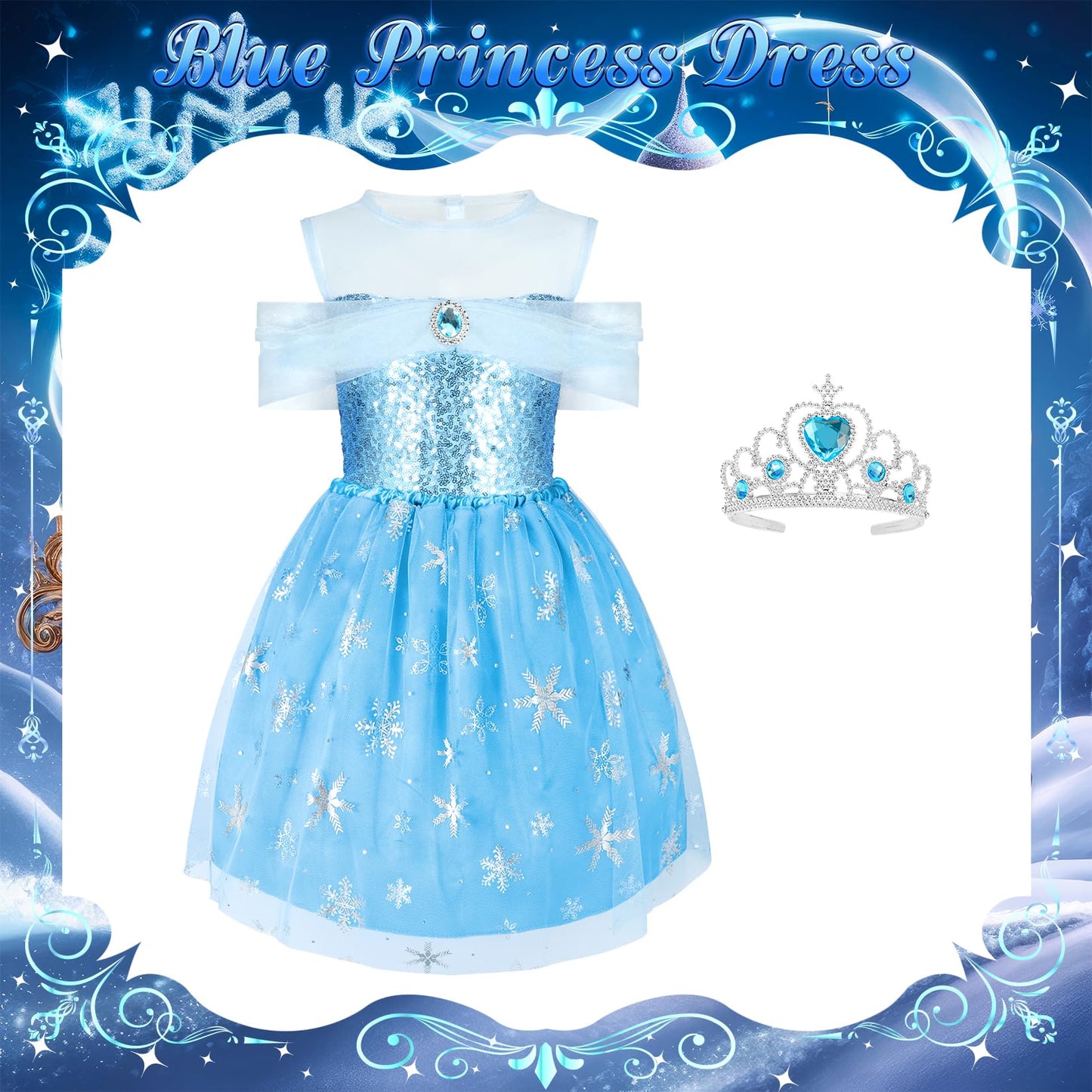 Cocojeci Princess Dress Up Clothes for Girls – 8-Piece Costume Set with Cape & Crown
