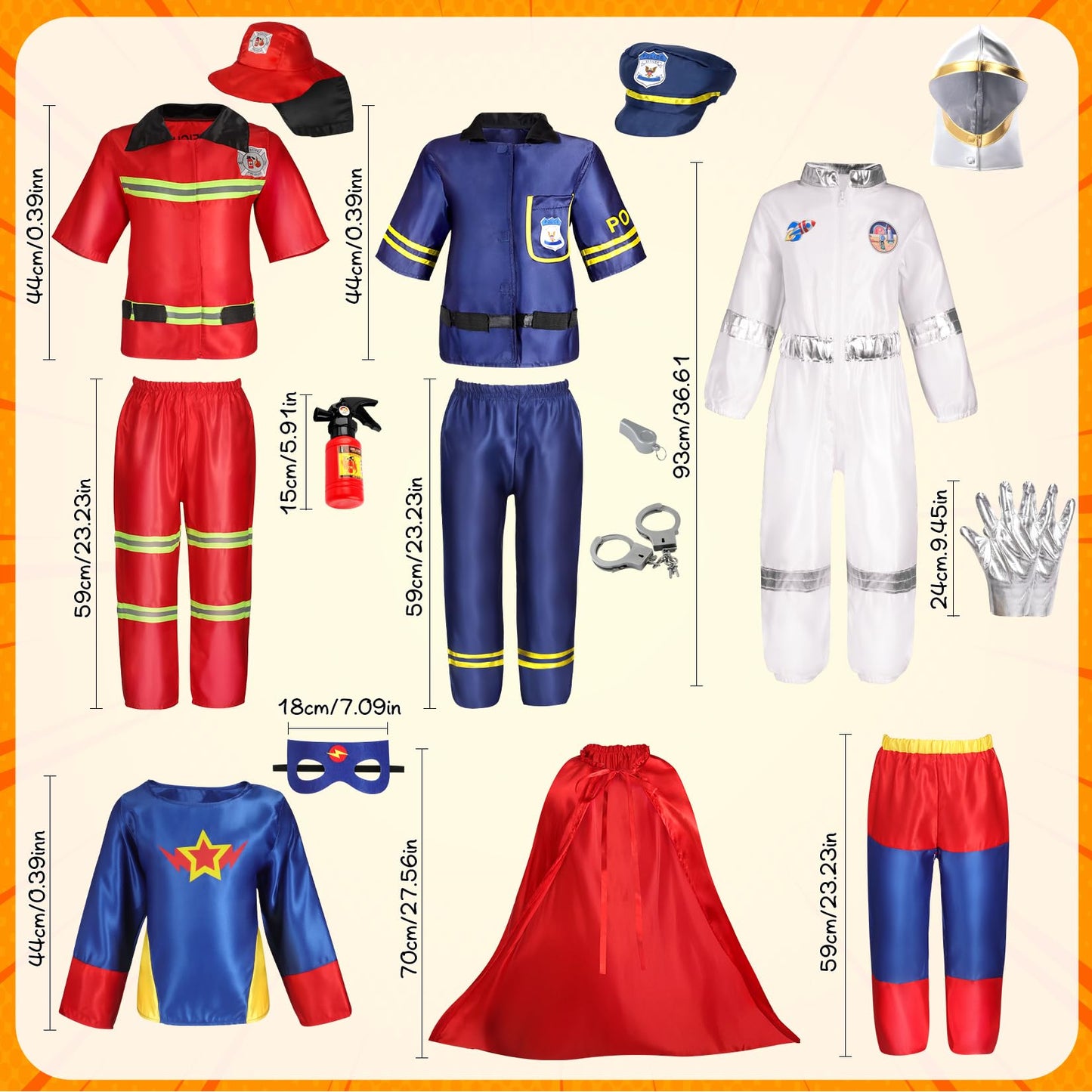 Cocojeci 4-in-1 Toddler Dress Up Set – Police, Firefighter, Hero & Astronaut Costumes for Ages 3-6
