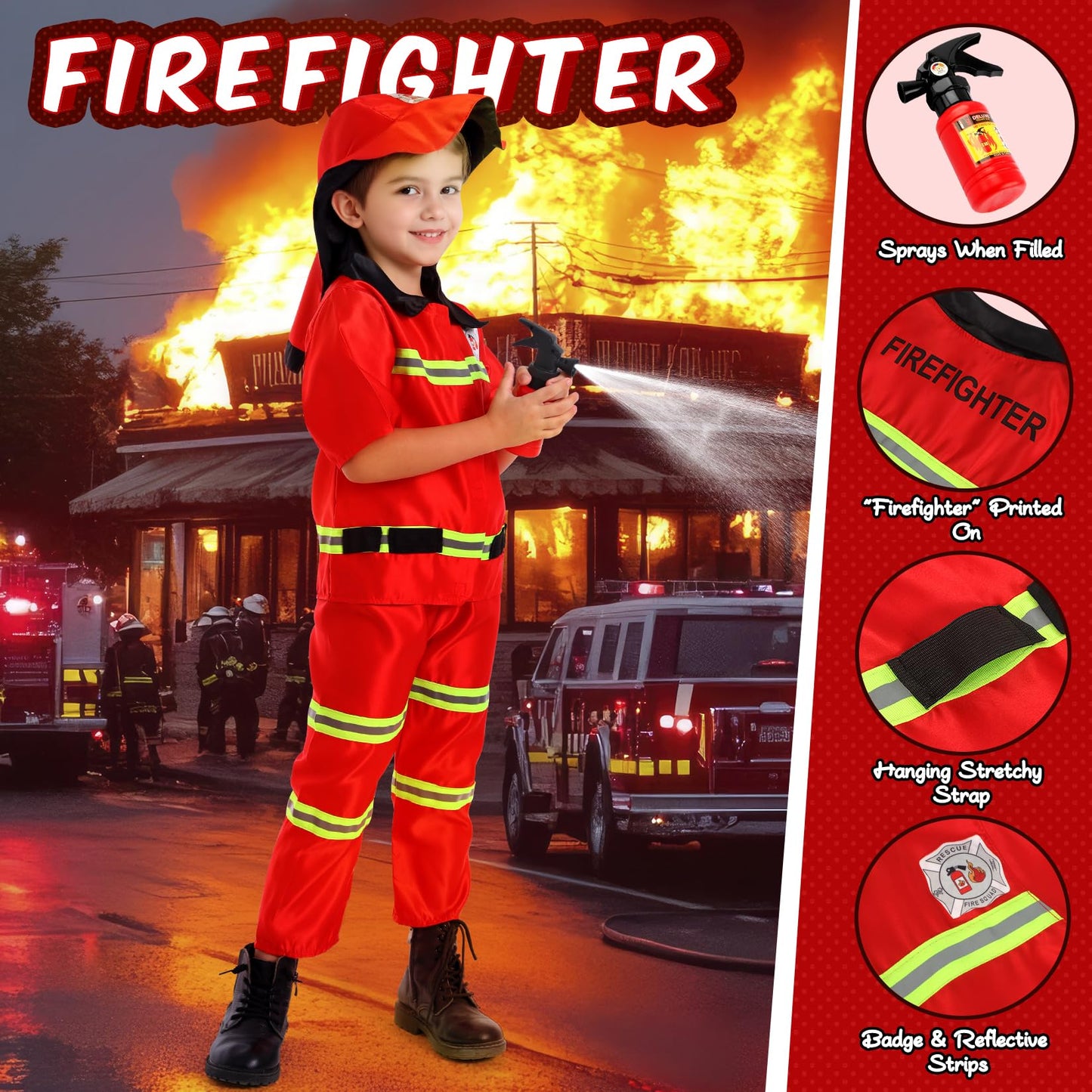 Cocojeci 4-in-1 Toddler Dress Up Set – Police, Firefighter, Hero & Astronaut Costumes for Ages 3-6