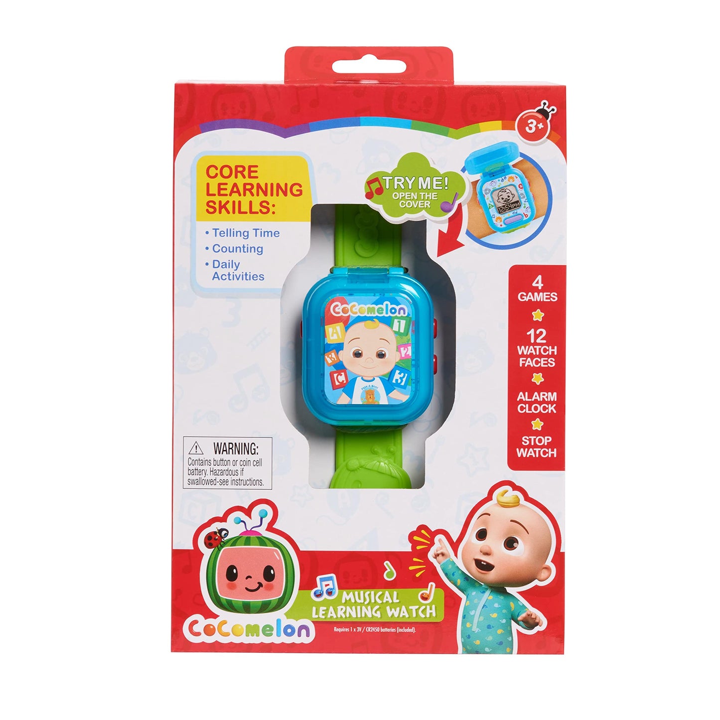 CoComelon JJ’s Learning Smart Watch for Kids | 3 Educational Games, Alarm Clock & Stopwatch | Ages 3+