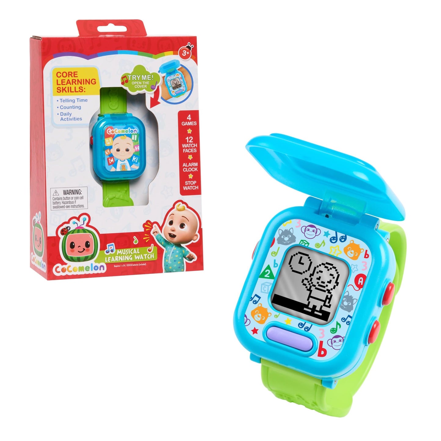 CoComelon JJ’s Learning Smart Watch for Kids | 3 Educational Games, Alarm Clock & Stopwatch | Ages 3+