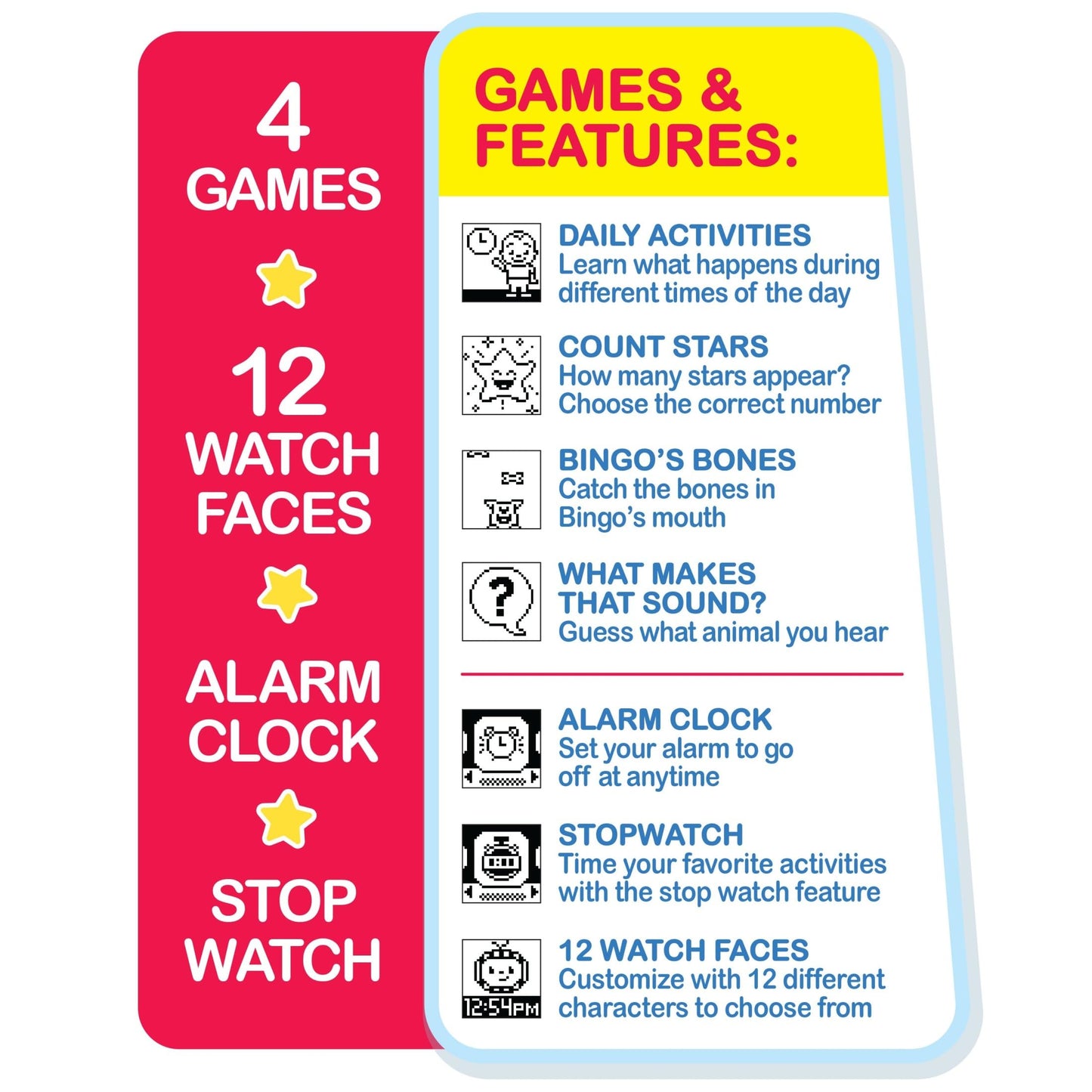 CoComelon JJ’s Learning Smart Watch for Kids | 3 Educational Games, Alarm Clock & Stopwatch | Ages 3+