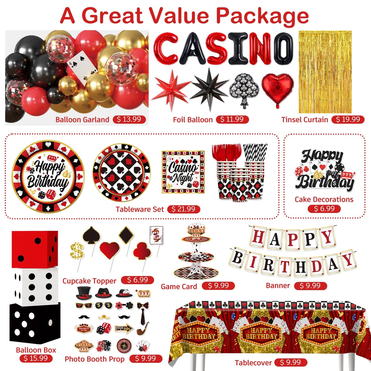 Cocomigo 337Pcs Casino Theme Party Decorations Kit for Game Night