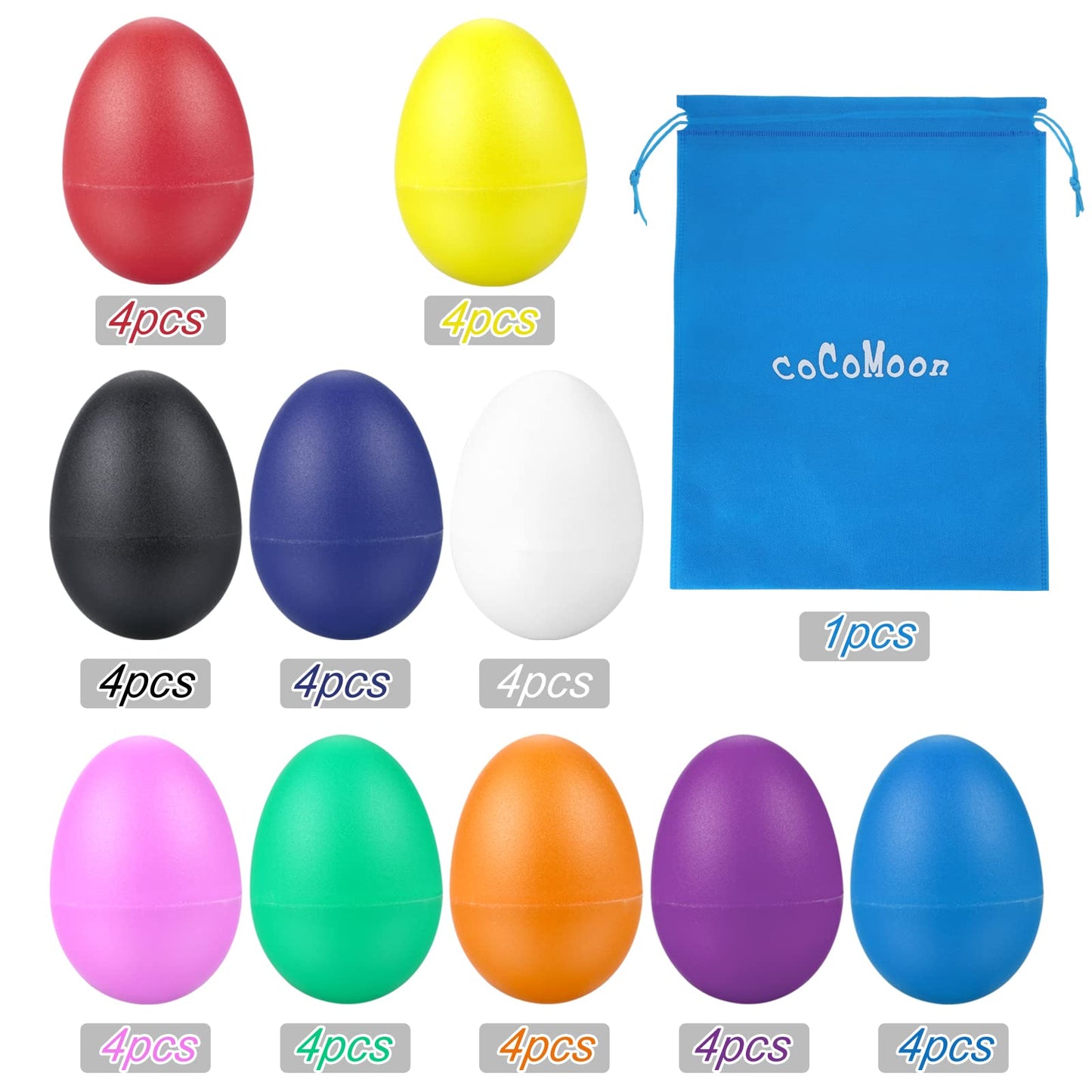 COCOMOON Egg Shaker Set – 40-Piece Colorful Percussion Toys with Storage Bag
