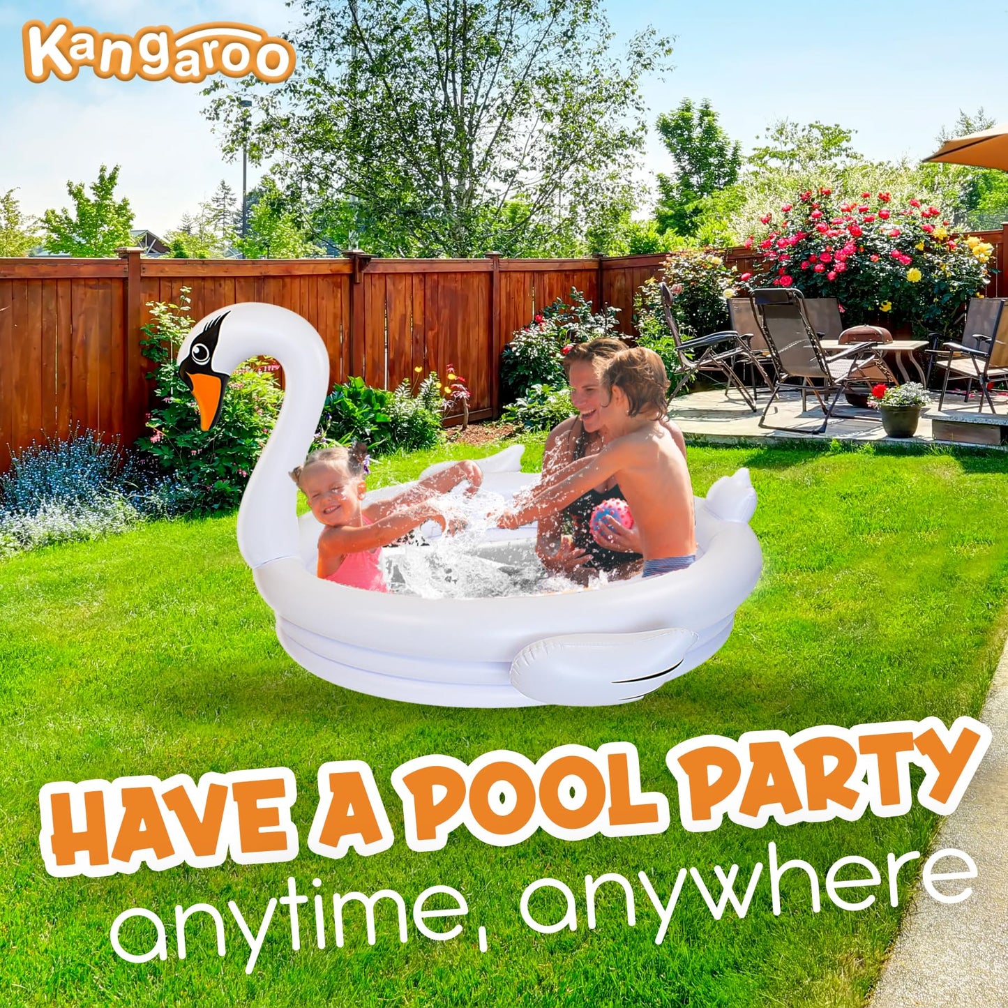 Coconut Float White Swan 48-Inch Inflatable Kiddie Pool – Durable Outdoor Play