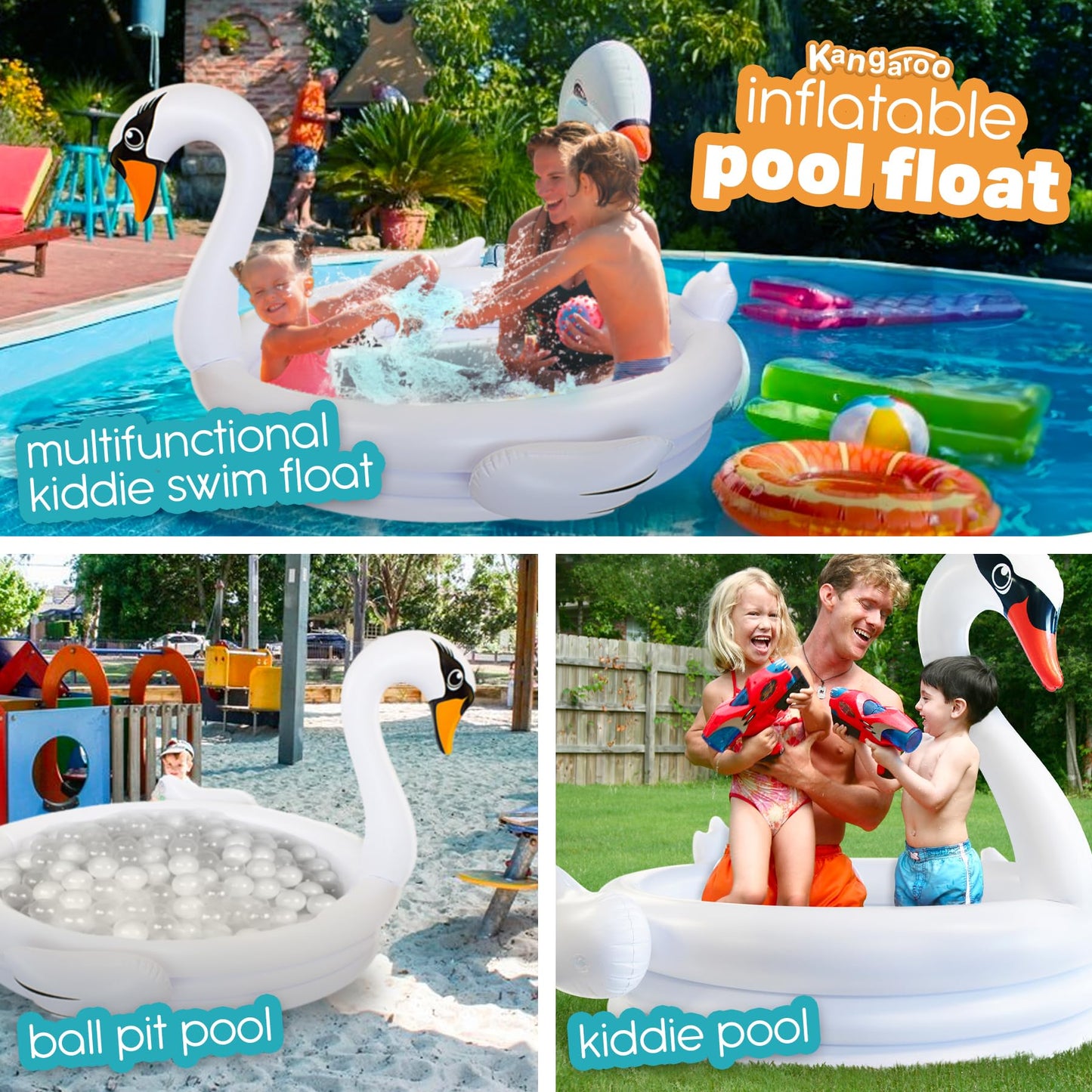 Coconut Float White Swan 48-Inch Inflatable Kiddie Pool – Durable Outdoor Play