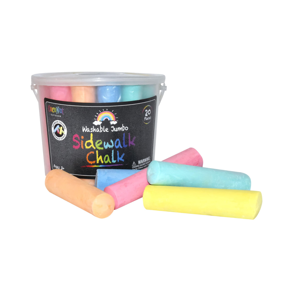 CocoNut Outdoor Jumbo Sidewalk Chalk Bucket – 20 Pieces, Non-Toxic & Washable for Outdoor Kids Art