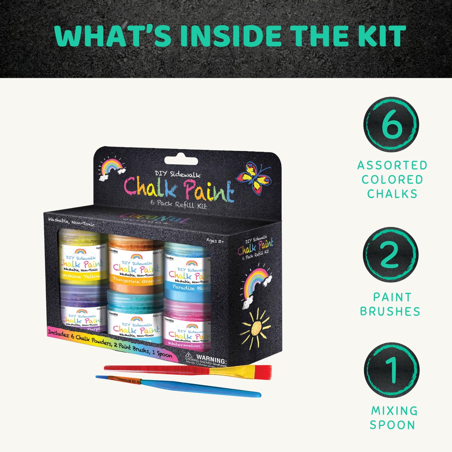 CocoNut Outdoor DIY Sidewalk Chalk Paint 6pk Kit – Non-Toxic & Washable