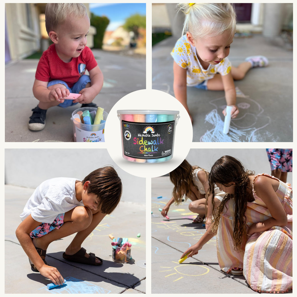 CocoNut Outdoor Jumbo Sidewalk Chalk Bucket – 20 Pieces, Non-Toxic & Washable for Outdoor Kids Art
