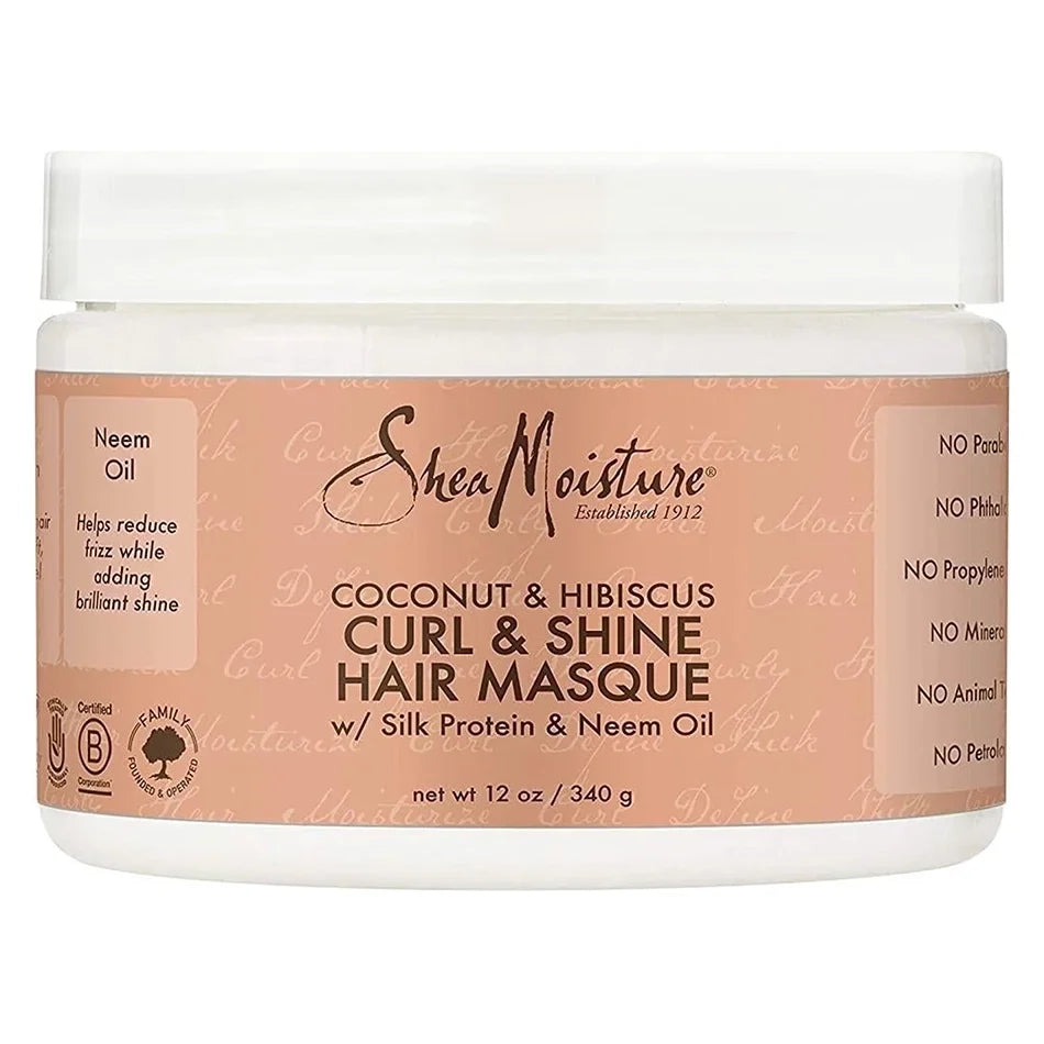 Shea Moisture Coconut & Hibiscus Curl & Shine Hair Masque 12 oz / 355 ml - For Frizz Control & Defined Curls