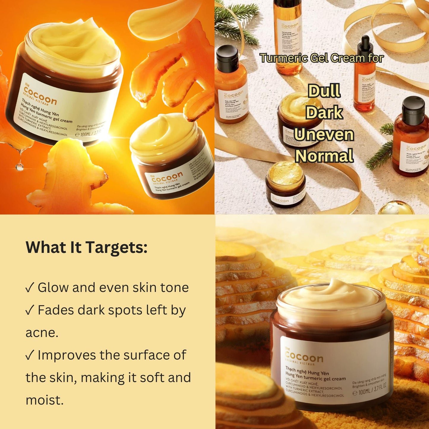 COCOONORIGINAL Hung Yen Turmeric Gel Cream with Niacinamide – Brighten, Even Skin Tone, Vegan