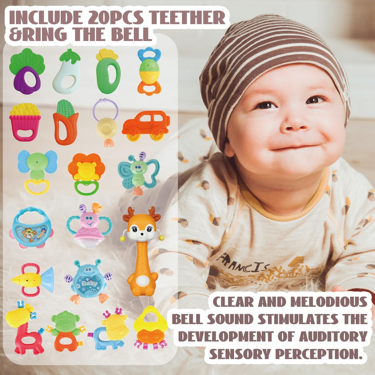 Cocurb 30-Pcs High-Contrast Baby Toy Gift Set – Rattles, Teethers & Wrist Socks for 6 Months and Up