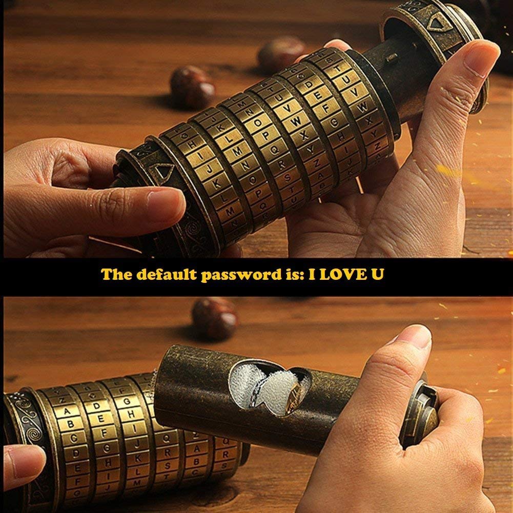coejokno Cryptex Da Vinci Code Mini Lock Puzzle Box – Hidden Compartments, Romantic Gift Idea
