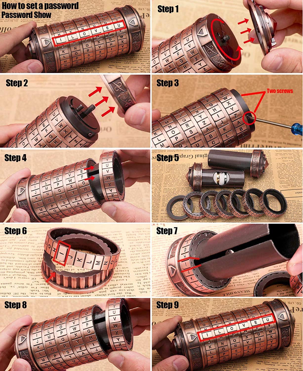 coejokno Cryptex Da Vinci Code Mini Lock Puzzle Box – Romantic Gifts for Her, Girlfriend, or Him