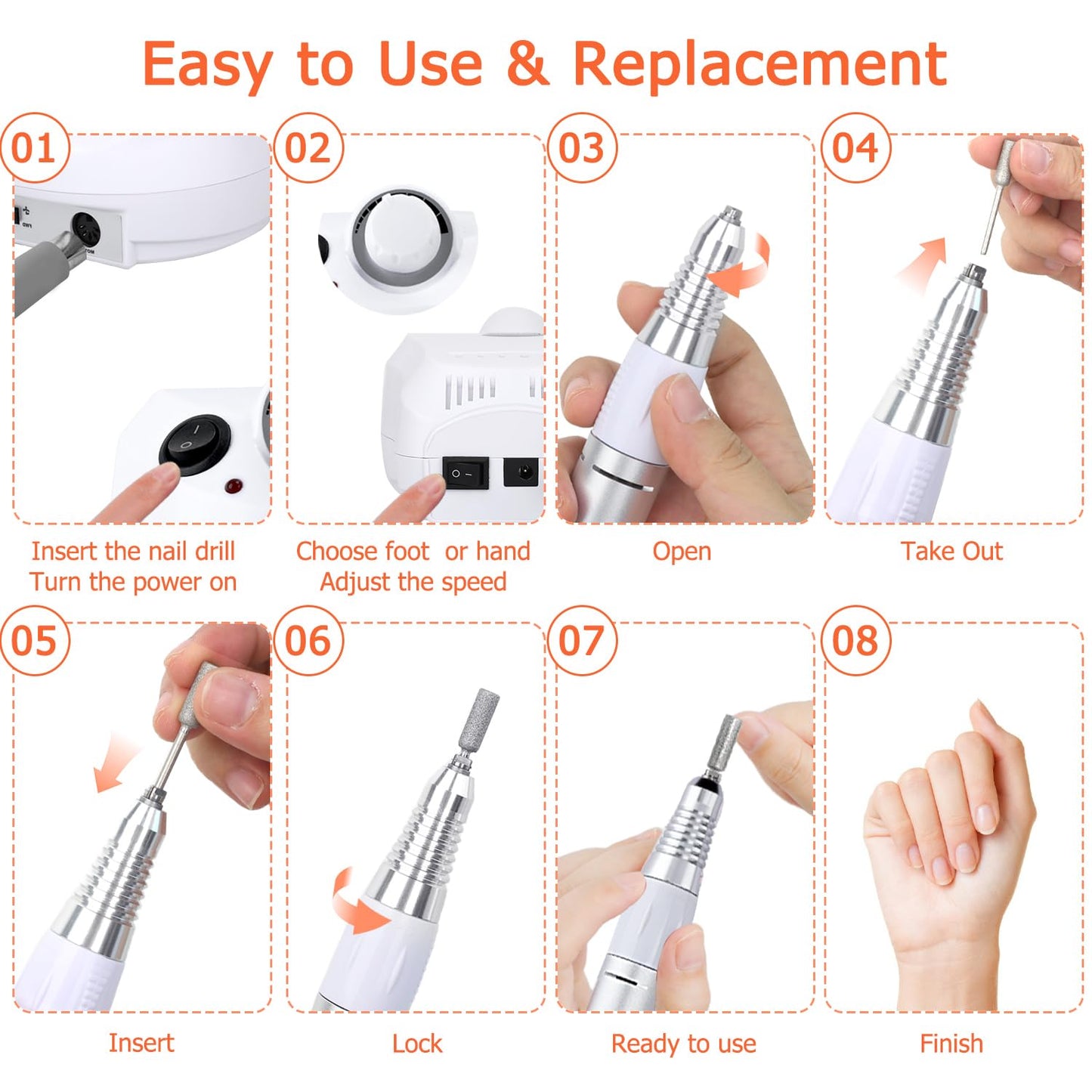 CoFashion Acrylic Nail Drill 30000 RPM with Foot Pedal – E File for Gel Nails