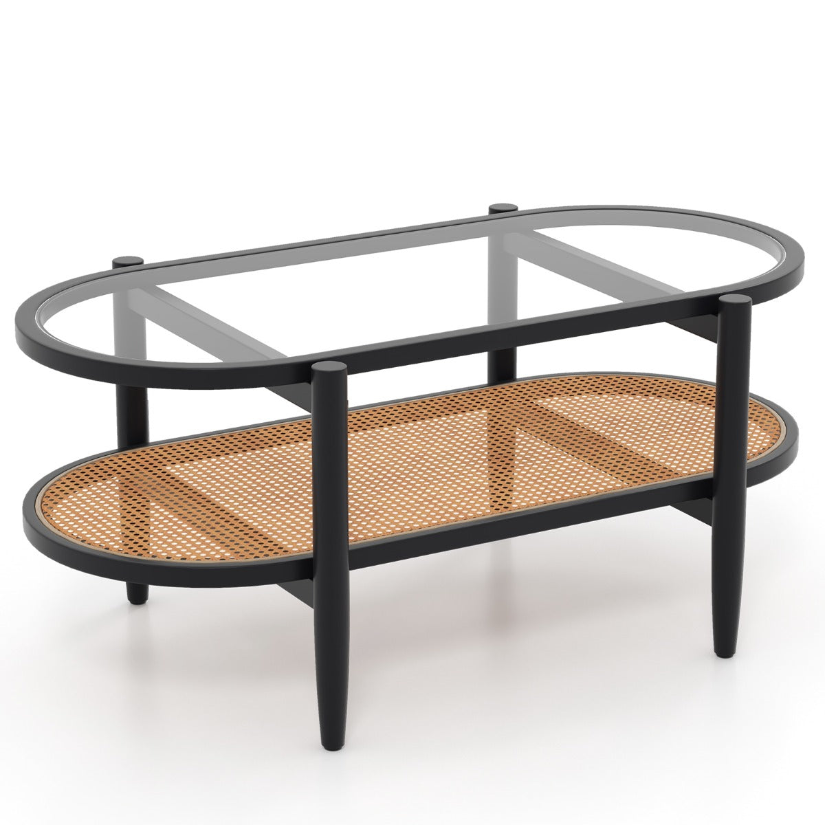 2-Tier PE Rattan Coffee Table with Storage-Brown