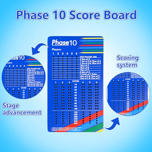 Cogniplay Wooden Phase 10 Score Board with Peg Storage – Travel‑Ready Family Game Night Accessory
