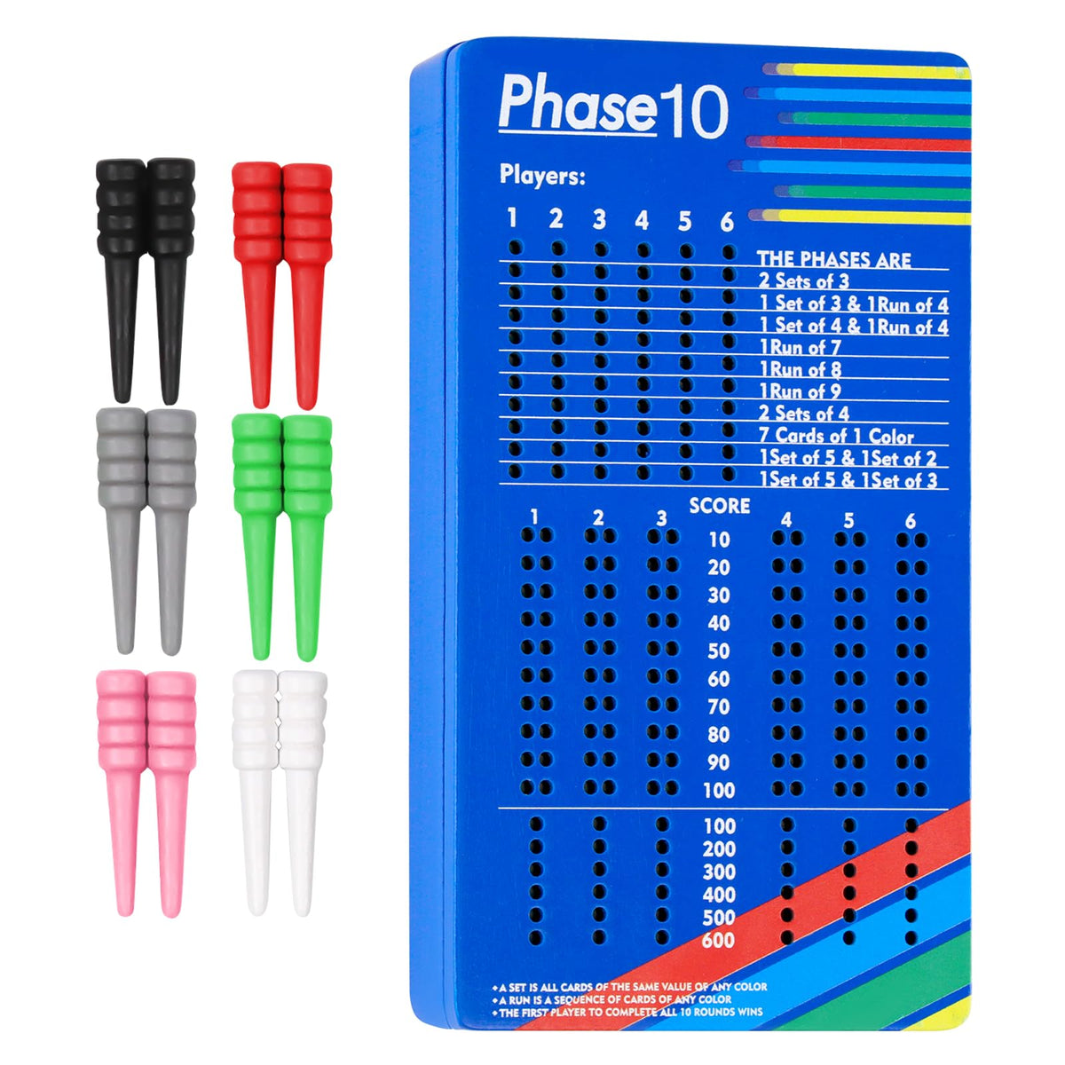 Cogniplay Wooden Phase 10 Score Board with Peg Storage – Travel‑Ready Family Game Night Accessory