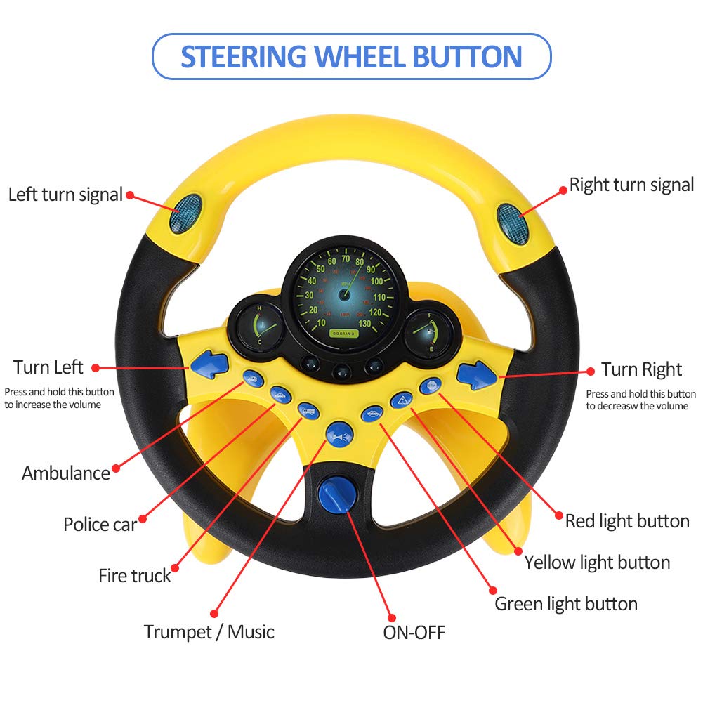 Coherny Simulated Driving Controller – Portable Steering Wheel Toy with Music for Kids