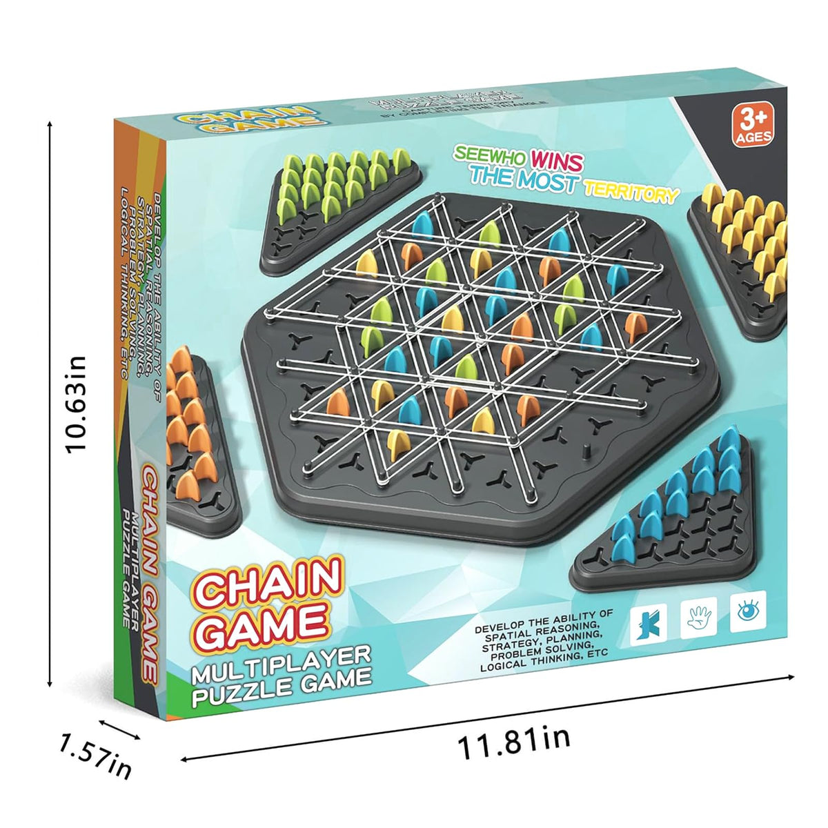COHHFWPD Chain Triangle Chess Game — Rubber Band Geoboard Strategy for 2–4 Players