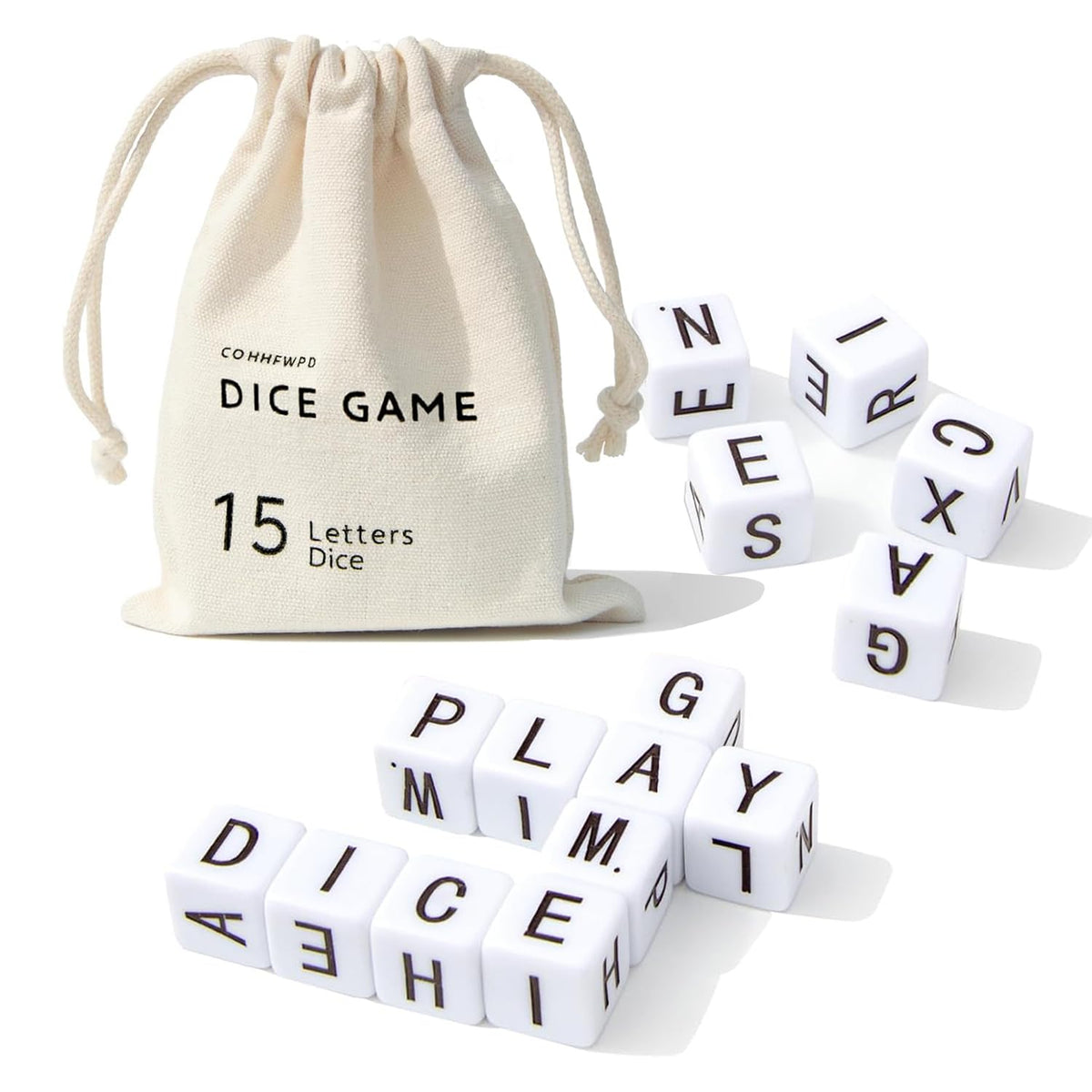COHHFWPD Crossword Dice Game – 15 Large Letter Dice for Family Fun & Travel