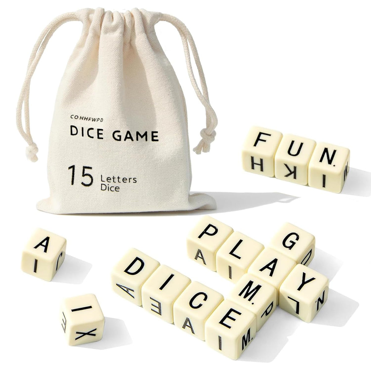 COHHFWPD Crossword Dice Game – 15 Word Dice for Family Fun, Travel & On-The-Go Play