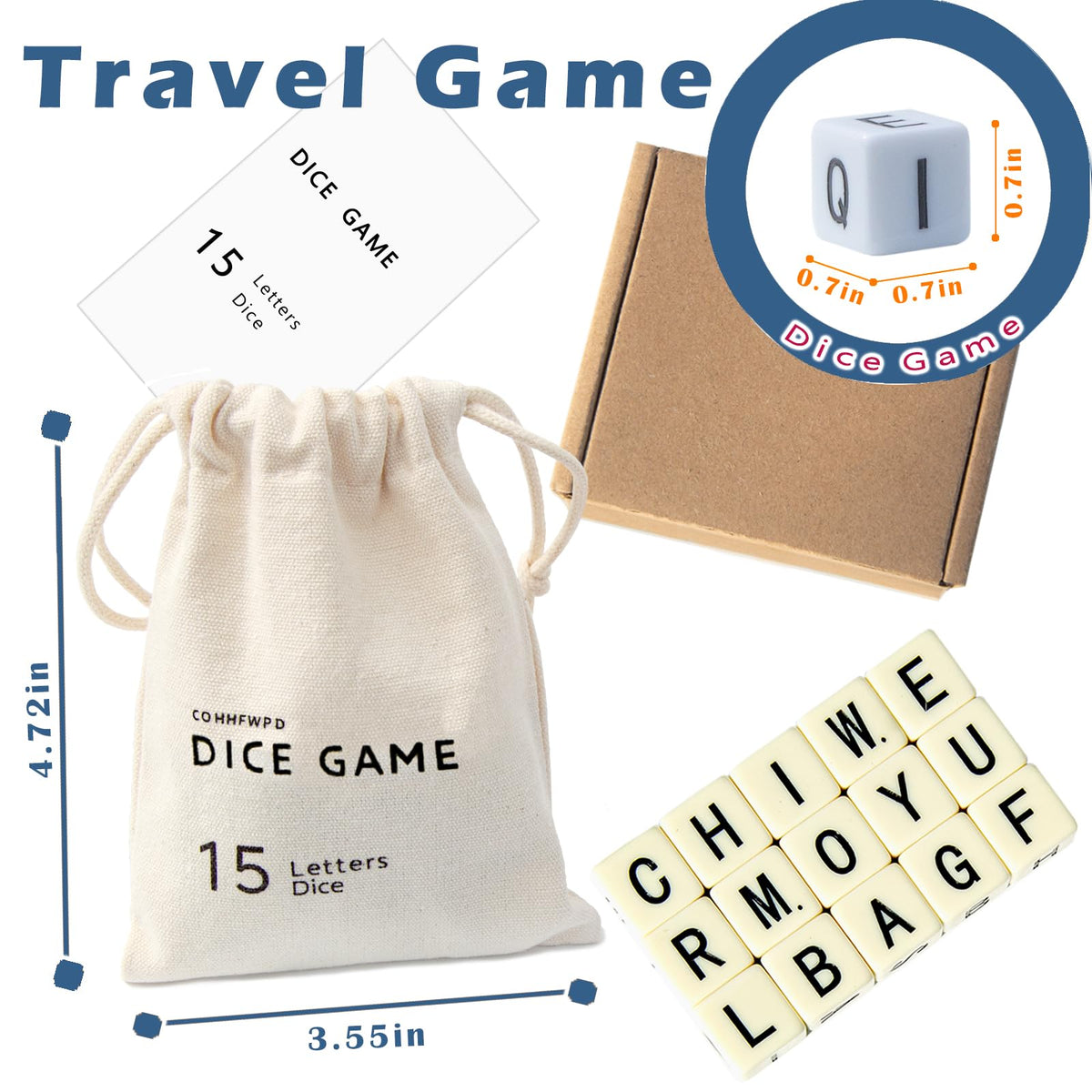 COHHFWPD Crossword Dice Game – 15 Word Dice for Family Fun, Travel & On-The-Go Play