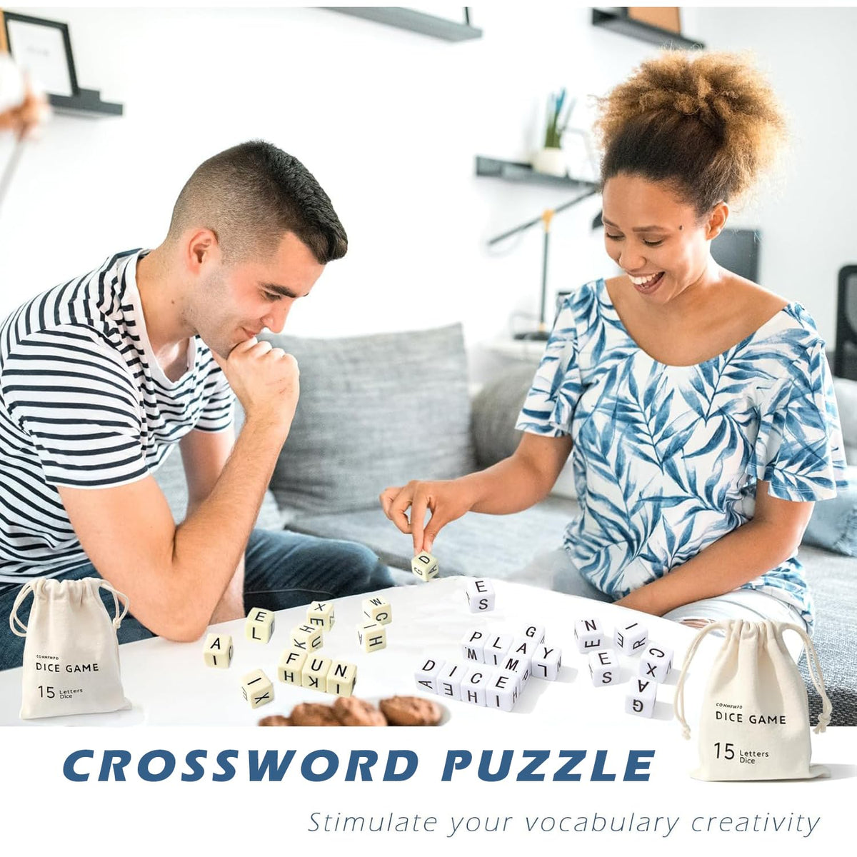 COHHFWPD Crossword Dice Game – 15 Word Dice for Family Fun, Travel & On-The-Go Play