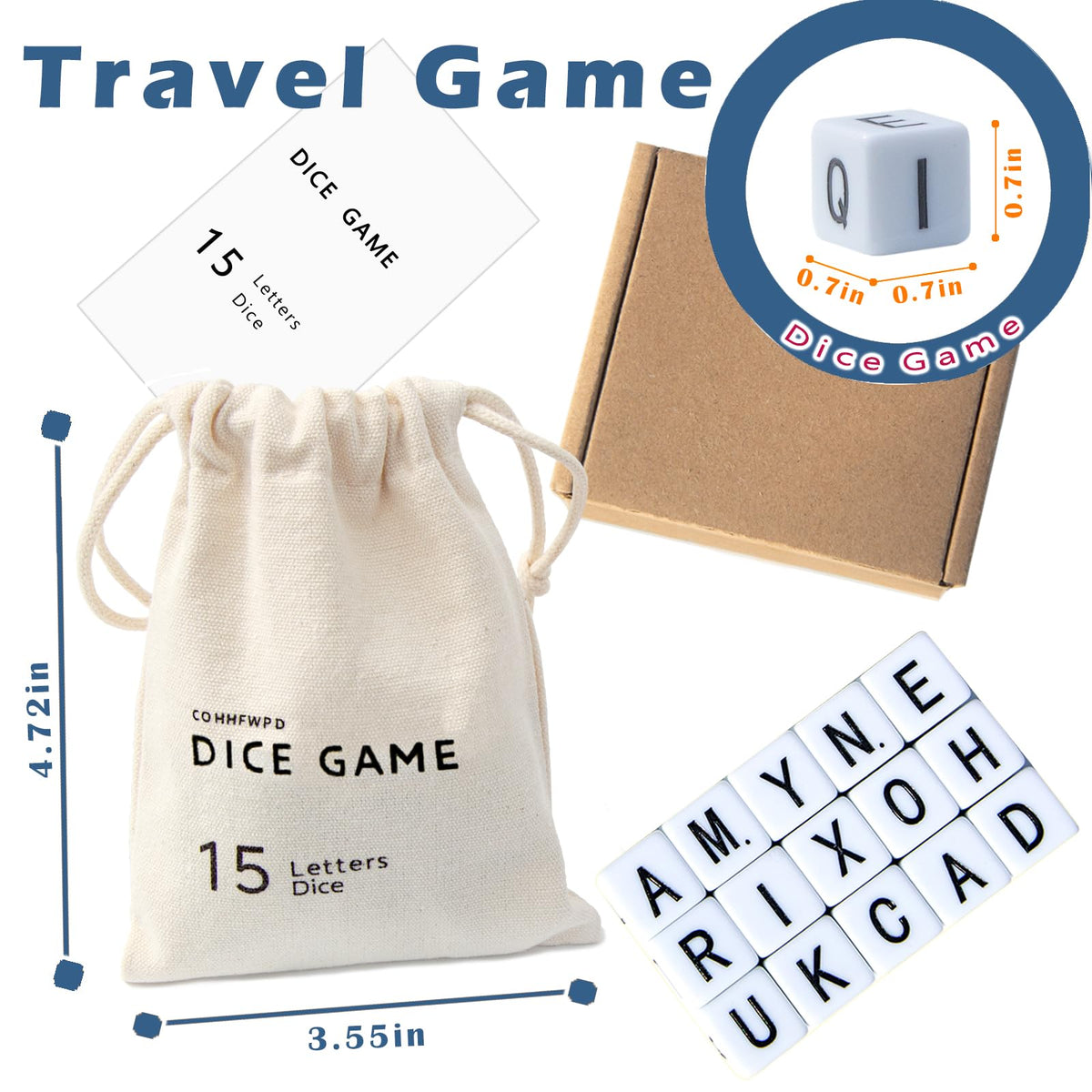 COHHFWPD Crossword Dice Game – 15 Large Letter Dice for Family Fun & Travel