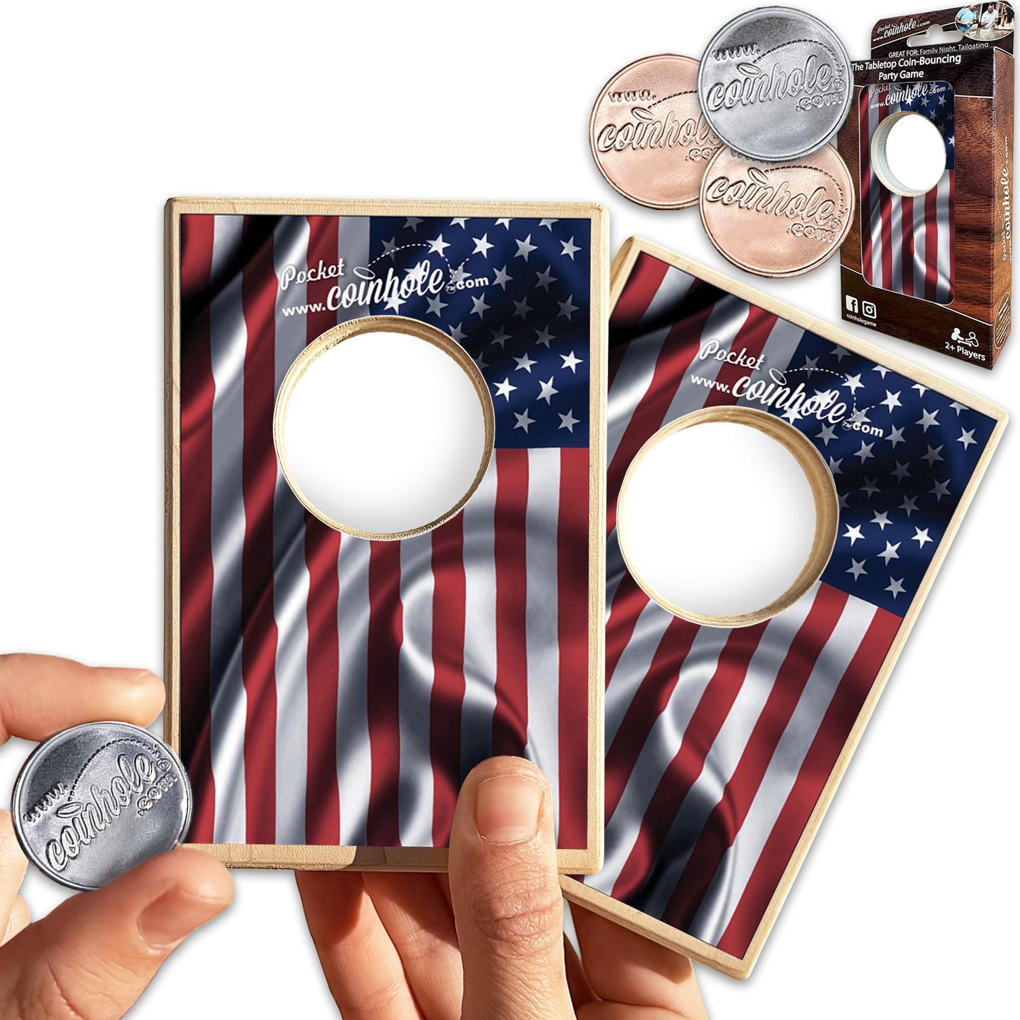 Coinhole Desktop Coin Bouncing Party Game Set | Pocket-Size Tabletop Cornhole (USA-Made)