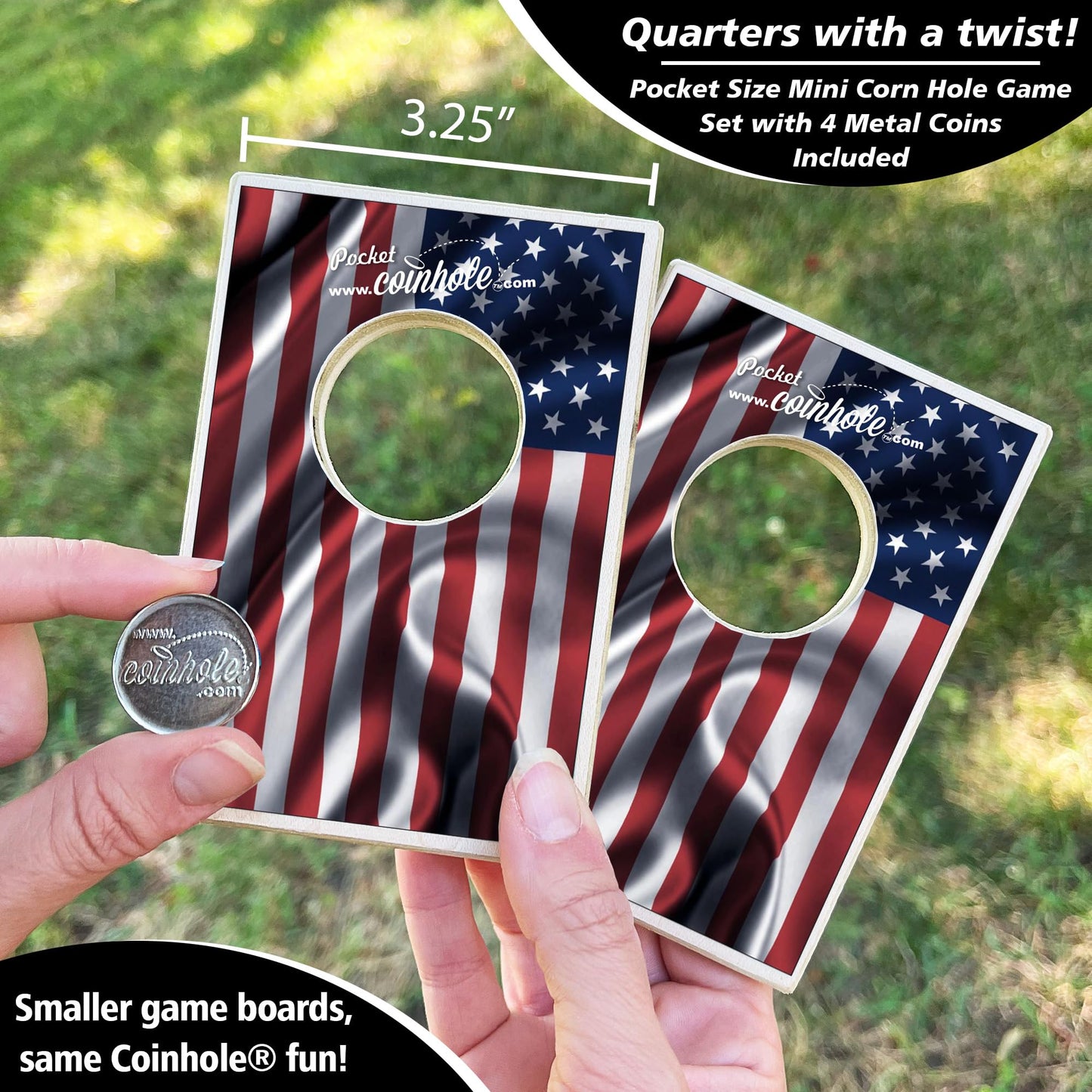 Coinhole Desktop Coin Bouncing Party Game Set | Pocket-Size Tabletop Cornhole (USA-Made)