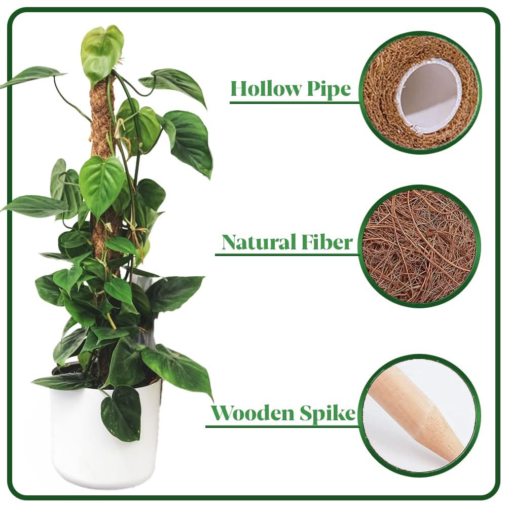 4pc Coir Moss Pole Plant Supports Stackable Fibre Stakes 16cm
